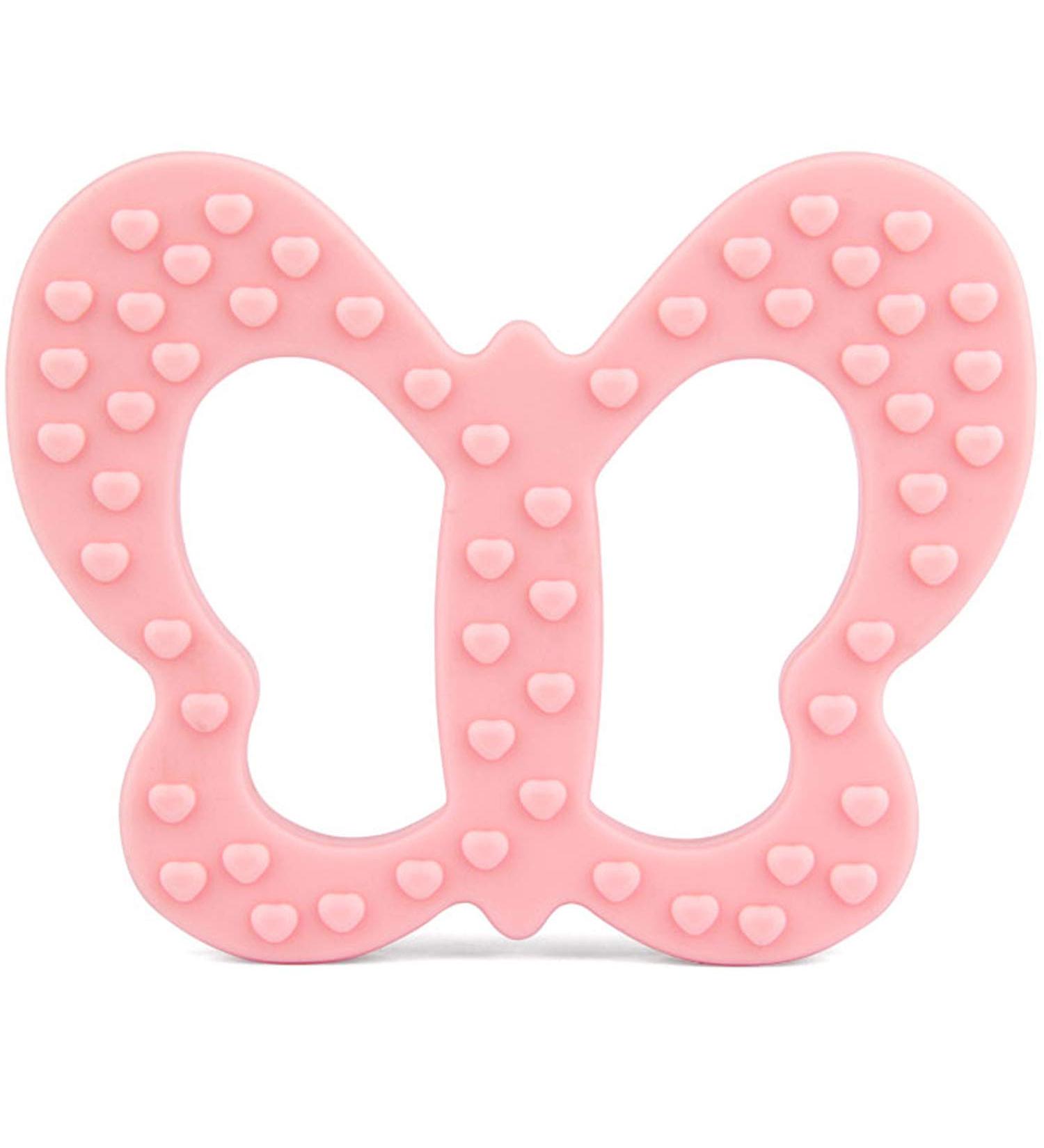 PREMYO Butterfly Teething Ring - BPA Free Silicone Cooling Teething Aid for Babies - Pink | Relieve Teething Pain - Buy Online on GoSupps.com