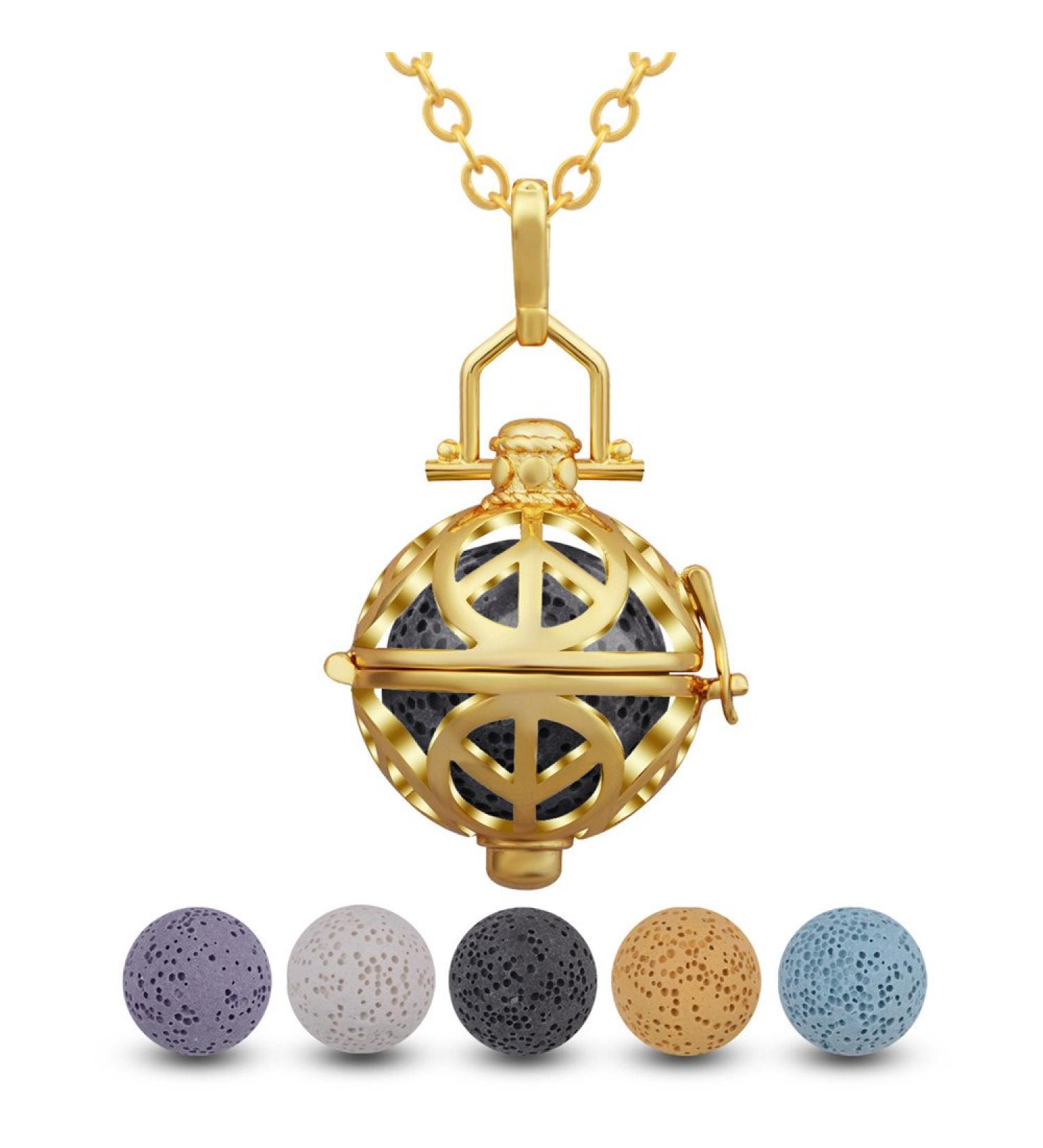 INFUSEU Peace and Love Sign Essential Oils Diffuser Necklace | Aromatherapy Lava Rock Stone Jewelry for Women - Shop Now - Buy Online on GoSupps.com