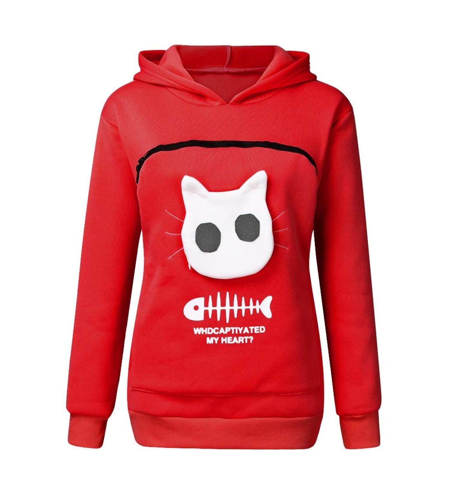 Shop Womens Long Sleeve Cat & Dog Hoodies | Cozy Zipper Sweatshirts with Big Bags - Red XXL - Buy Online on GoSupps.com