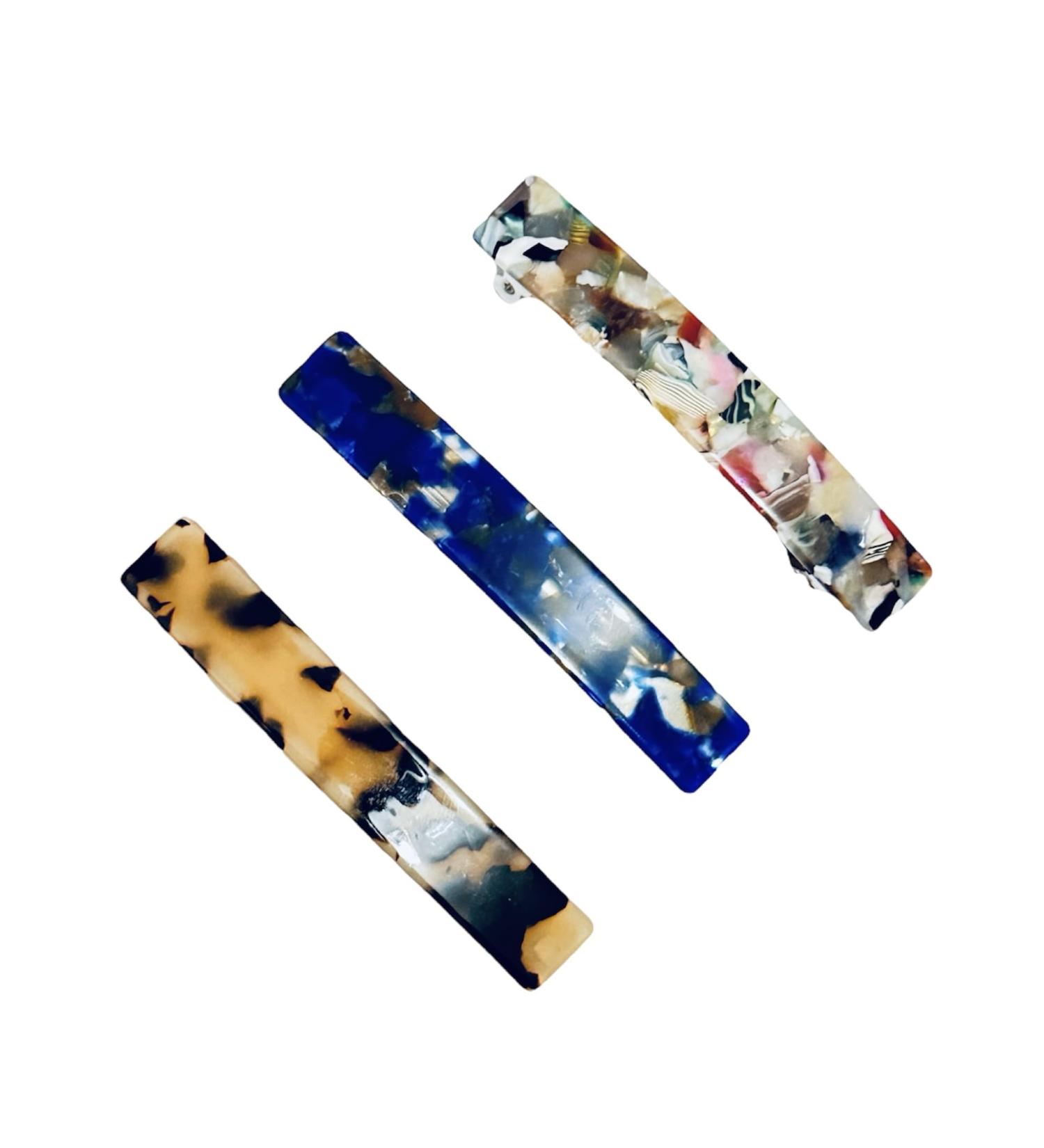 3pcs French Design Barrette Hair Clips Smooth Rectangle Hair Clips Grips Slides Pins Womens Girls Hair Accessories Length 8CM (Multicoloured) - Buy Online on GoSupps.com