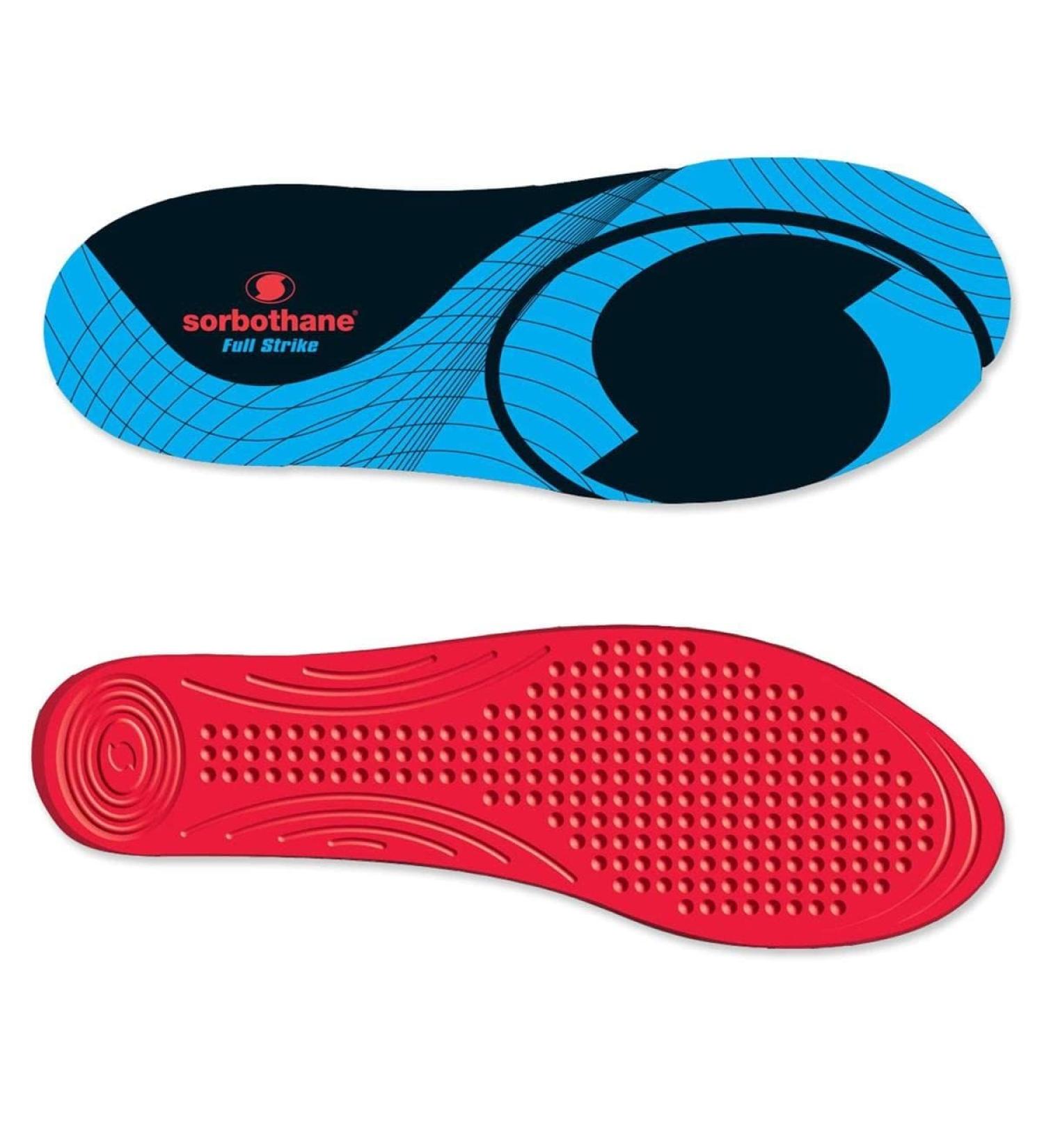 Sorbothane full strike insoles 46-48 shock-damping shoe soles for soccer shoes running or walking shock-absorbing foot beds in plantar fasciitis heel support and foot cacema blue EU 46-48 (UK 11-12.5)