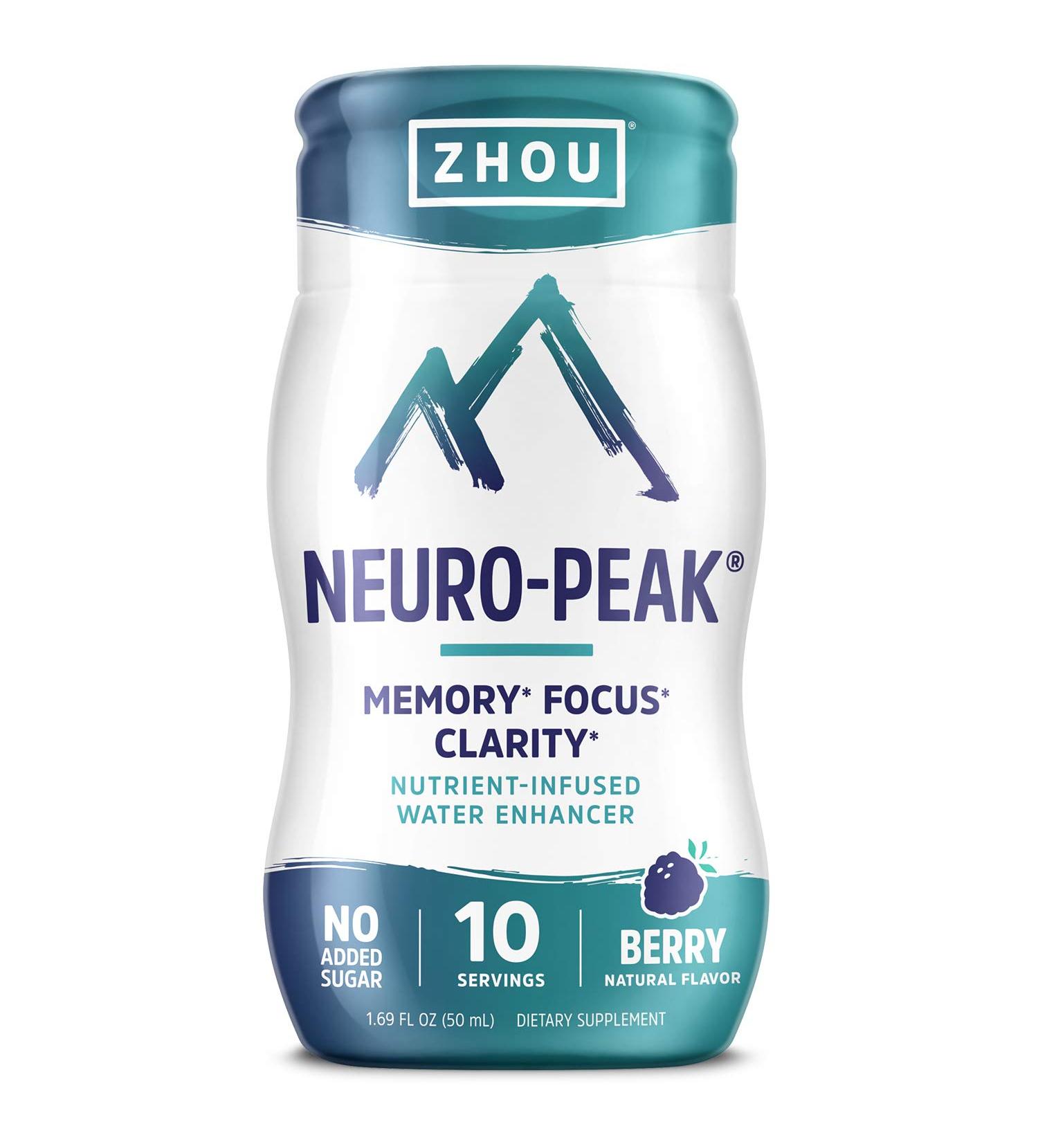 Zhou Nutrition Neuro-Peak Berry Water Enhancer 1.69 fl oz - Boost Focus & Energy - Buy Online on GoSupps.com