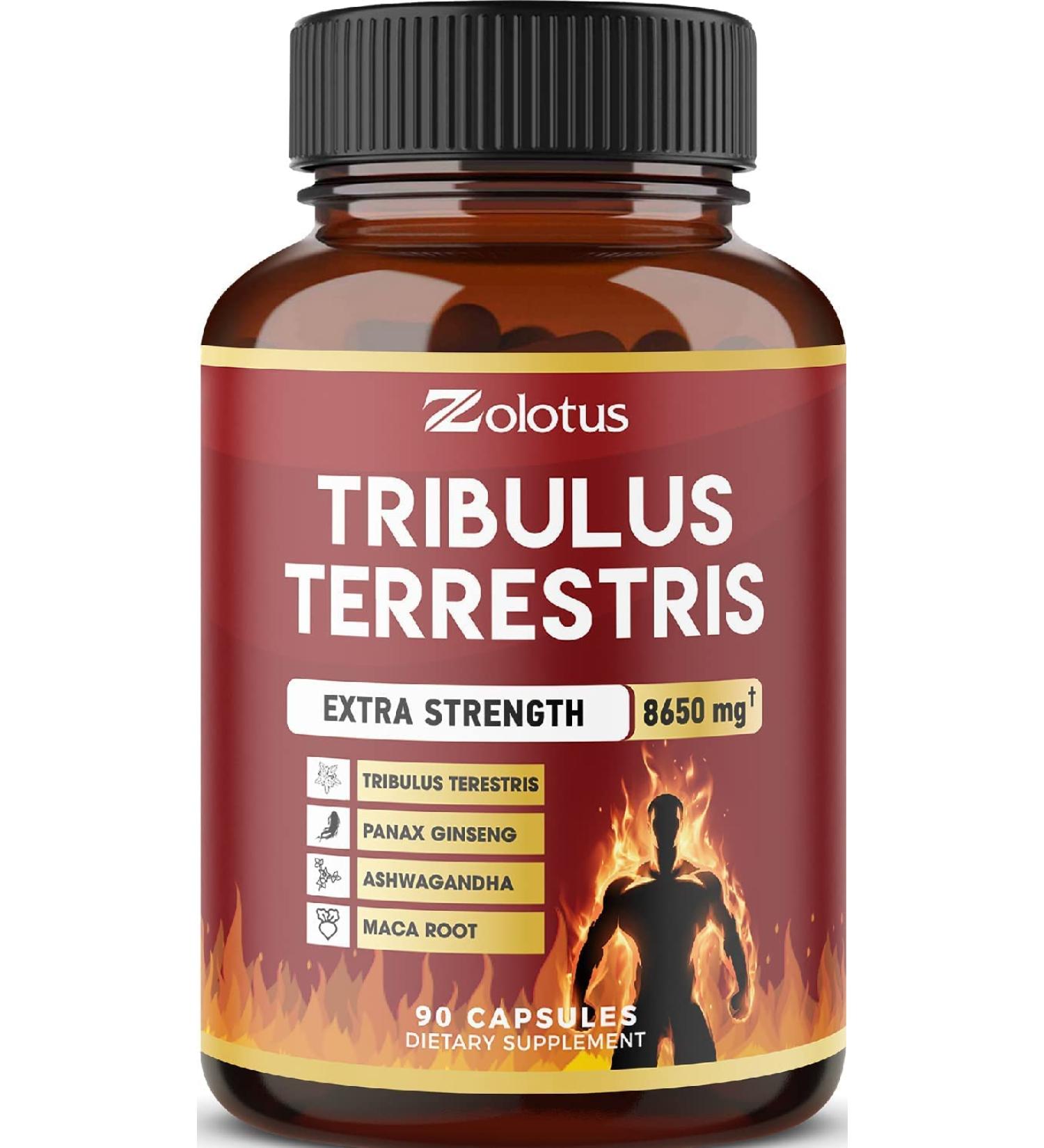 High Potency Tribulus Terrestris Capsules with Ashwagandha, Panax Ginseng, Saw Palmetto, Maca & Shilajit - 3 Month Supply for Boosting Energy, Mood, Stamina & Performance in Men & Women - Buy Online on GoSupps.com