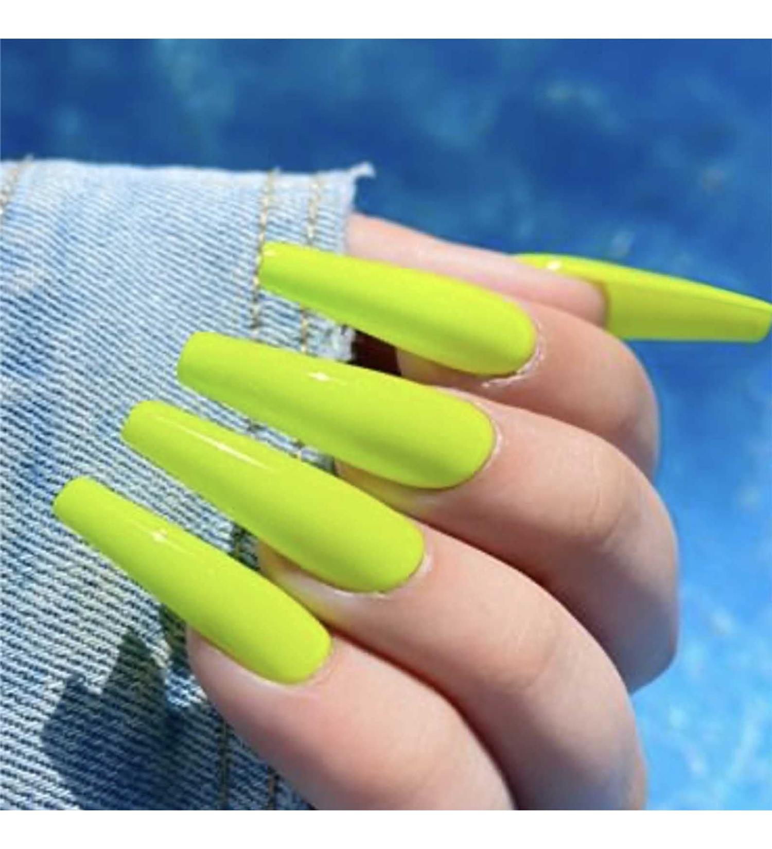 Yheakne Extra Long Coffin Ballerina Art Nails - 24 Shiny Green Acrylic Clip-On Nails for Women & Girls | French Press-On Nail Set - Buy Online on GoSupps.com