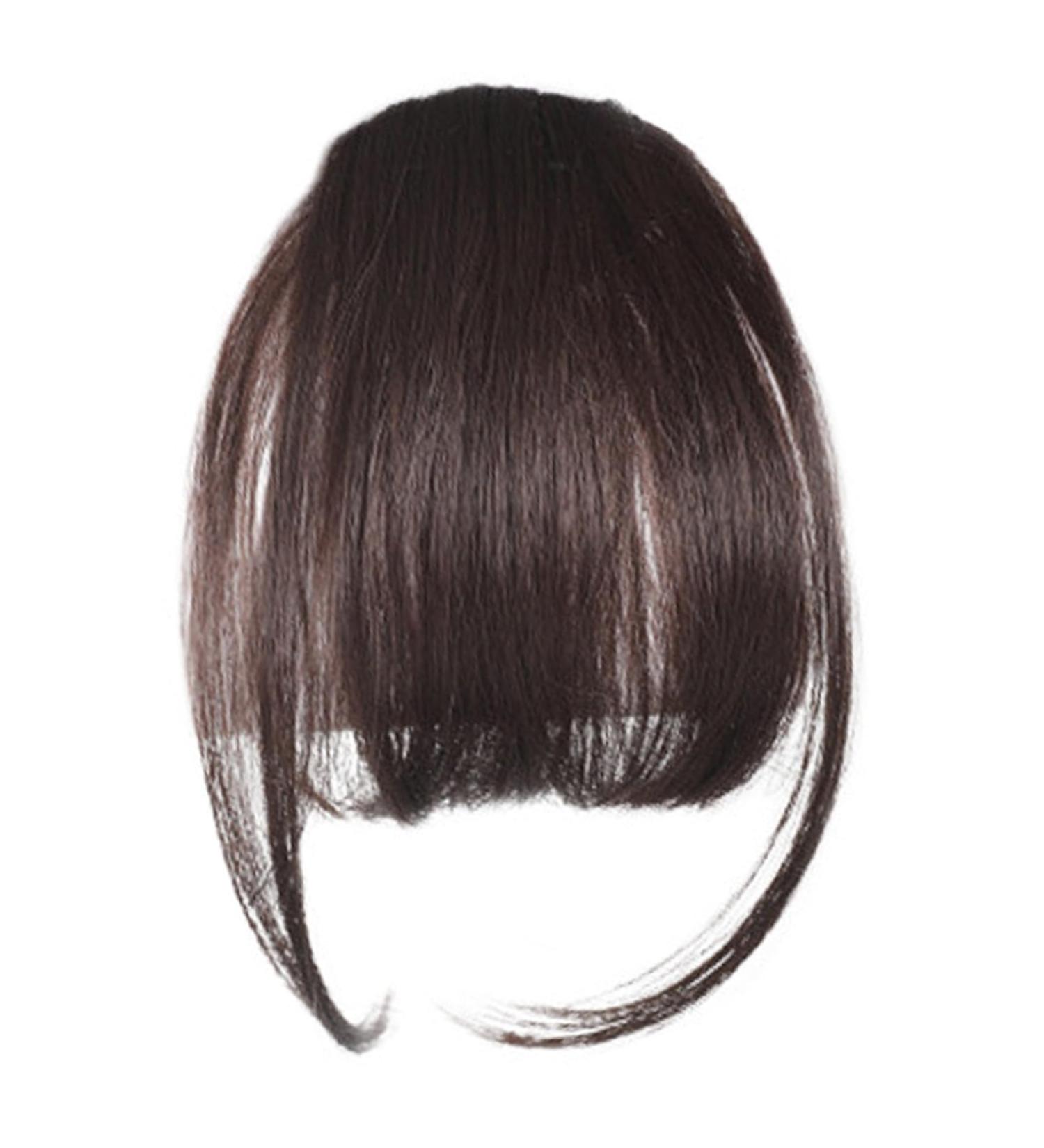 Clip In Bangs for Women 9.8" Natural Clip On Bangs Dark Brown Air Bangs Hair Clip with Temples & Invisible Breathable Net Curlable Cuttable Fake Bangs - Buy Online on GoSupps.com