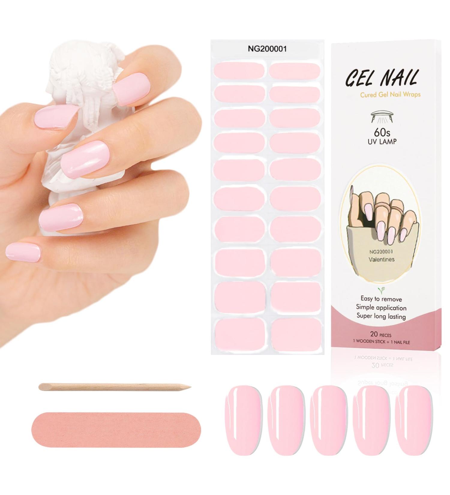 Kalolary 20PCS Nail Gel Polish Strips - Light Pink | Self-Adhesive Wraps for Cured Gel Nails | Nail Stickers Decals - UV/LED Lamp Required - Buy Online on GoSupps.com