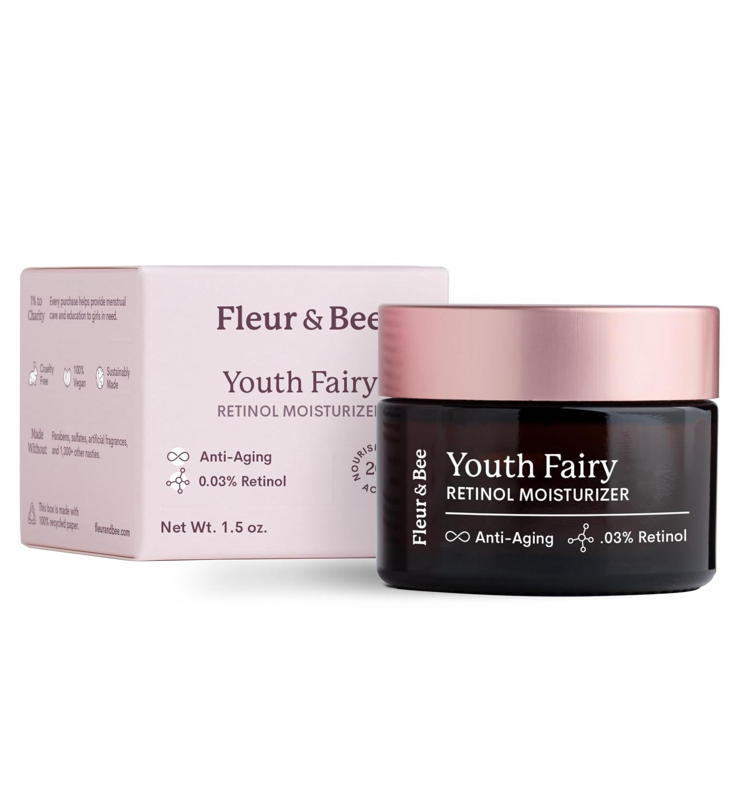 FLEUR & BEE Retinol Moisturizer | Vegan Anti-Aging Cream for All Skin Types | Best Night & Day Retinol Cream | Youth Fairy 1.5 oz - Buy Online on GoSupps.com