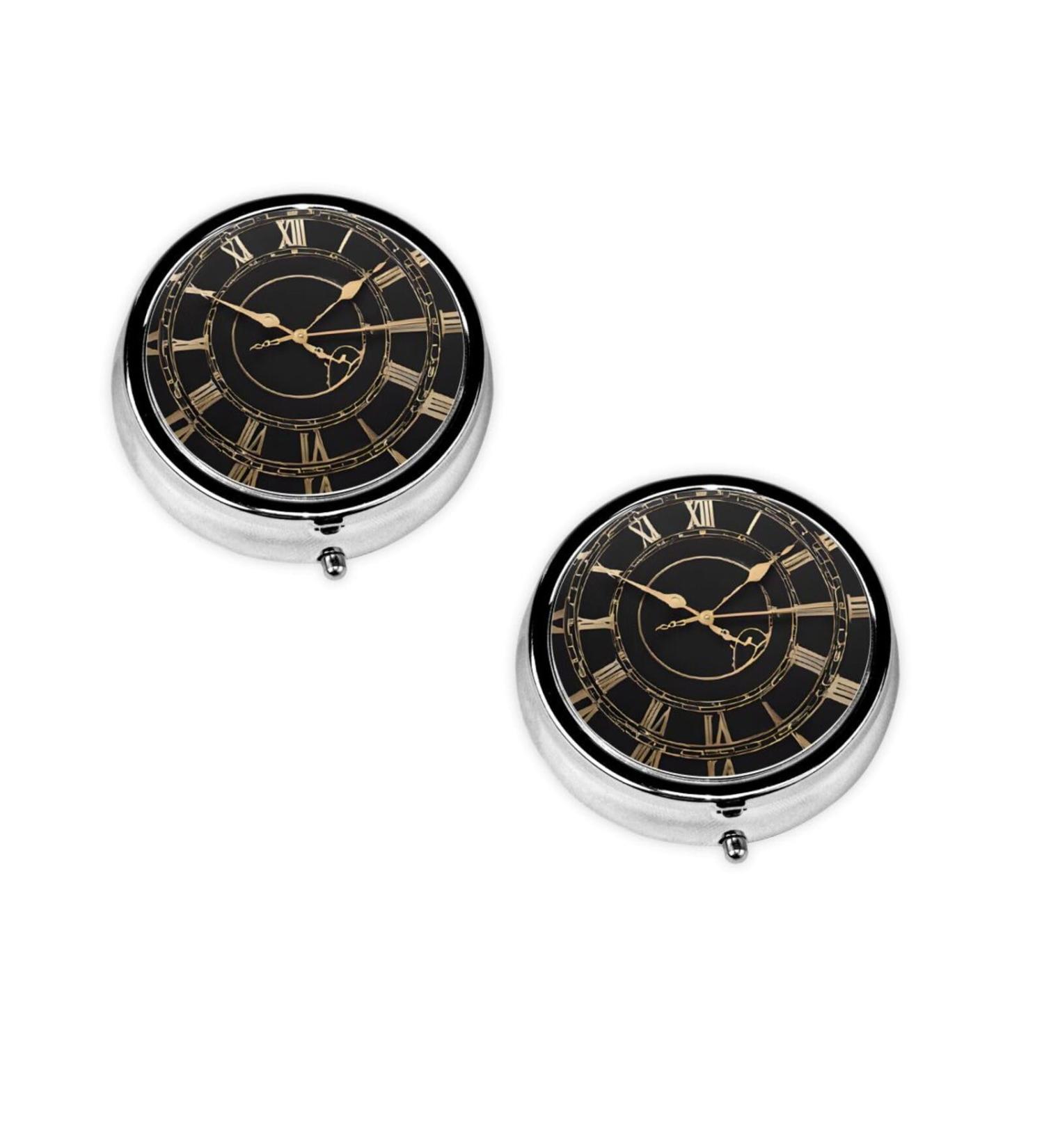 Clock Gear Printed Mini Round Pill Box - 3 Compartment Travel Organizer for Medicine - Portable Pill Case for Pocket Home & Office Use - Buy Online on GoSupps.com