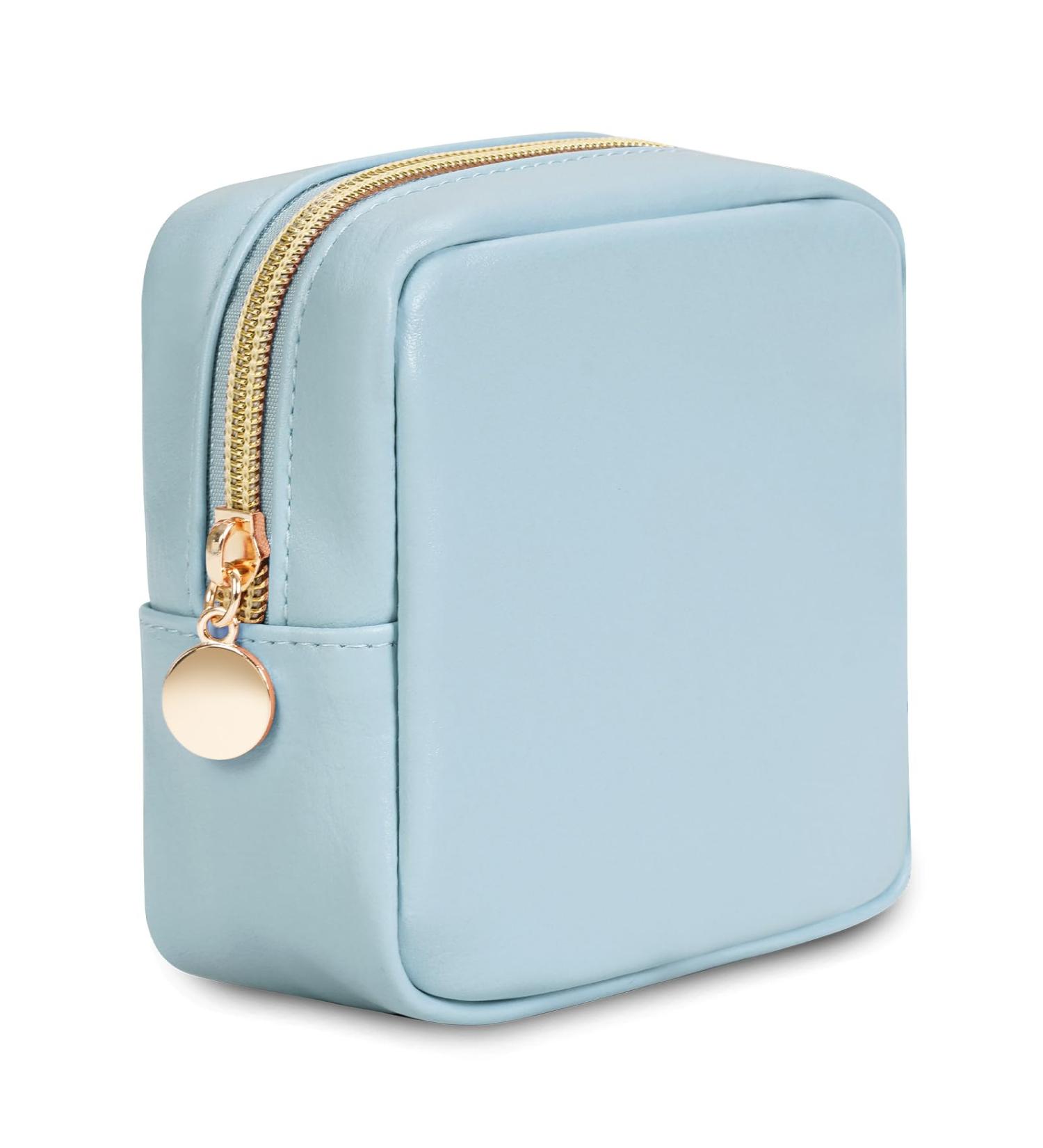 Wandering Nature Small Makeup Bag - Eco Vegan Leather Blue | Mini Make Up Pouch for Women with Slip-in Pockets | Small Cosmetic Bag for Purse and Handbag - Buy Online on GoSupps.com