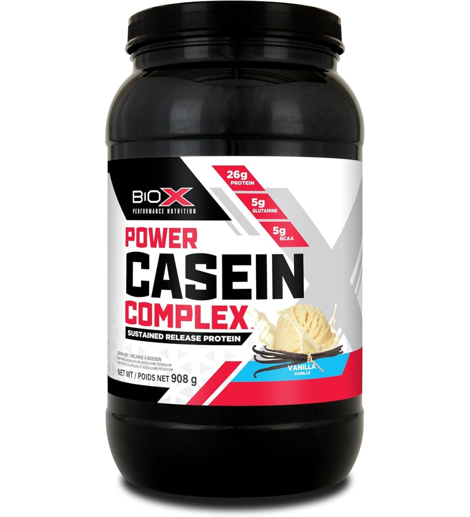 BioX Power Casein Complex | Sustained Slow Release Micellar Casein Protein Powder | 25g Protein 5g Glutamine 5g BCAAs Low Carb Low Sugar | Slow Digesting Whey Protein | 26 Servings 2LB (Vanilla) Vanilla 26 Servings (Pack of 1) - Buy Online on GoSupps.com