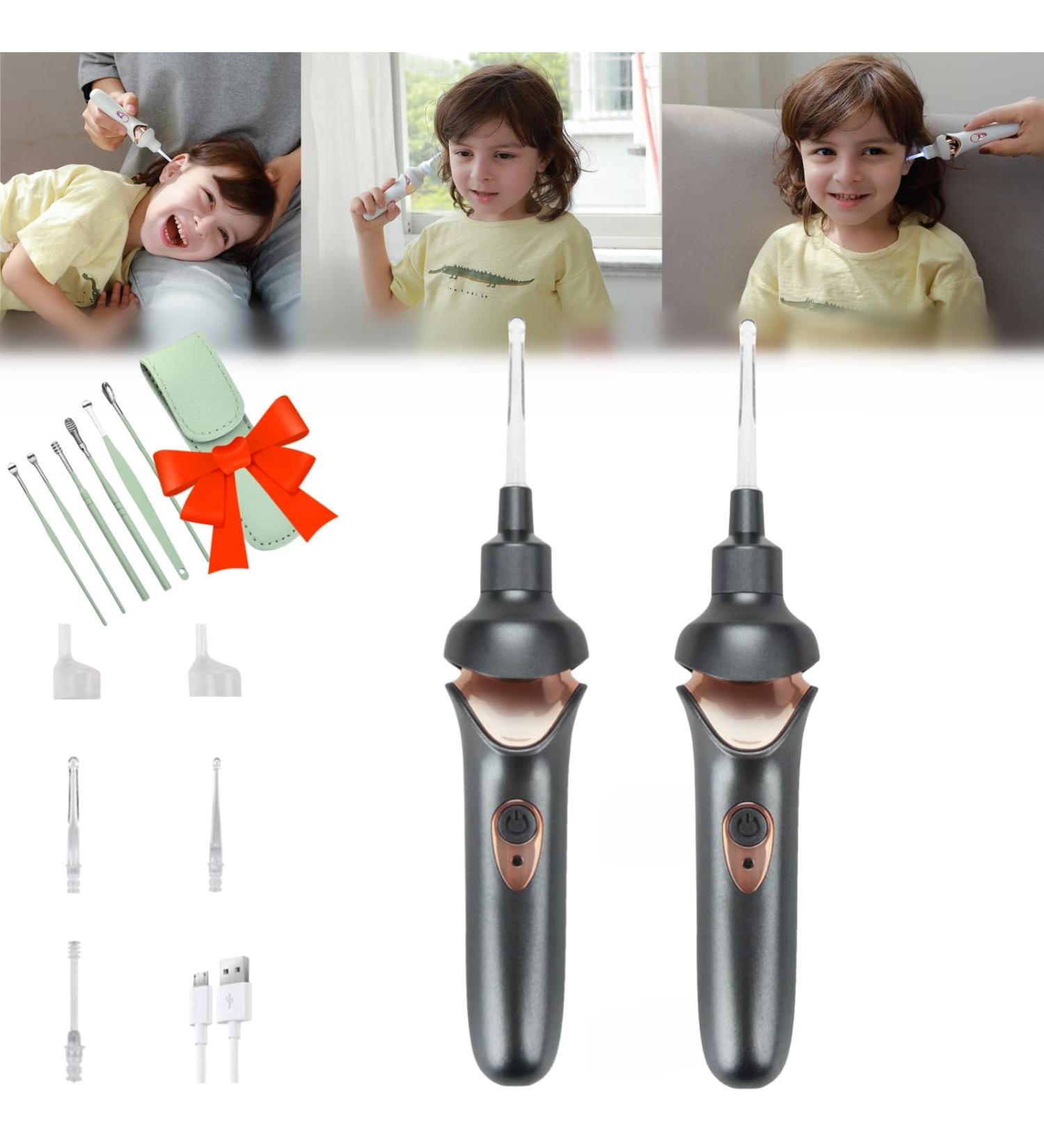 Cohbskj Tweddy Smart Ear Wax Remover Tweddy Smart Ear Wax Vacuum Earwax Remover Tool Earwax Removal Kit With Light Electric Ear Wax Removal Otoscope With Light For Children Adult (Black-2PCS) - Buy Online on GoSupps.com