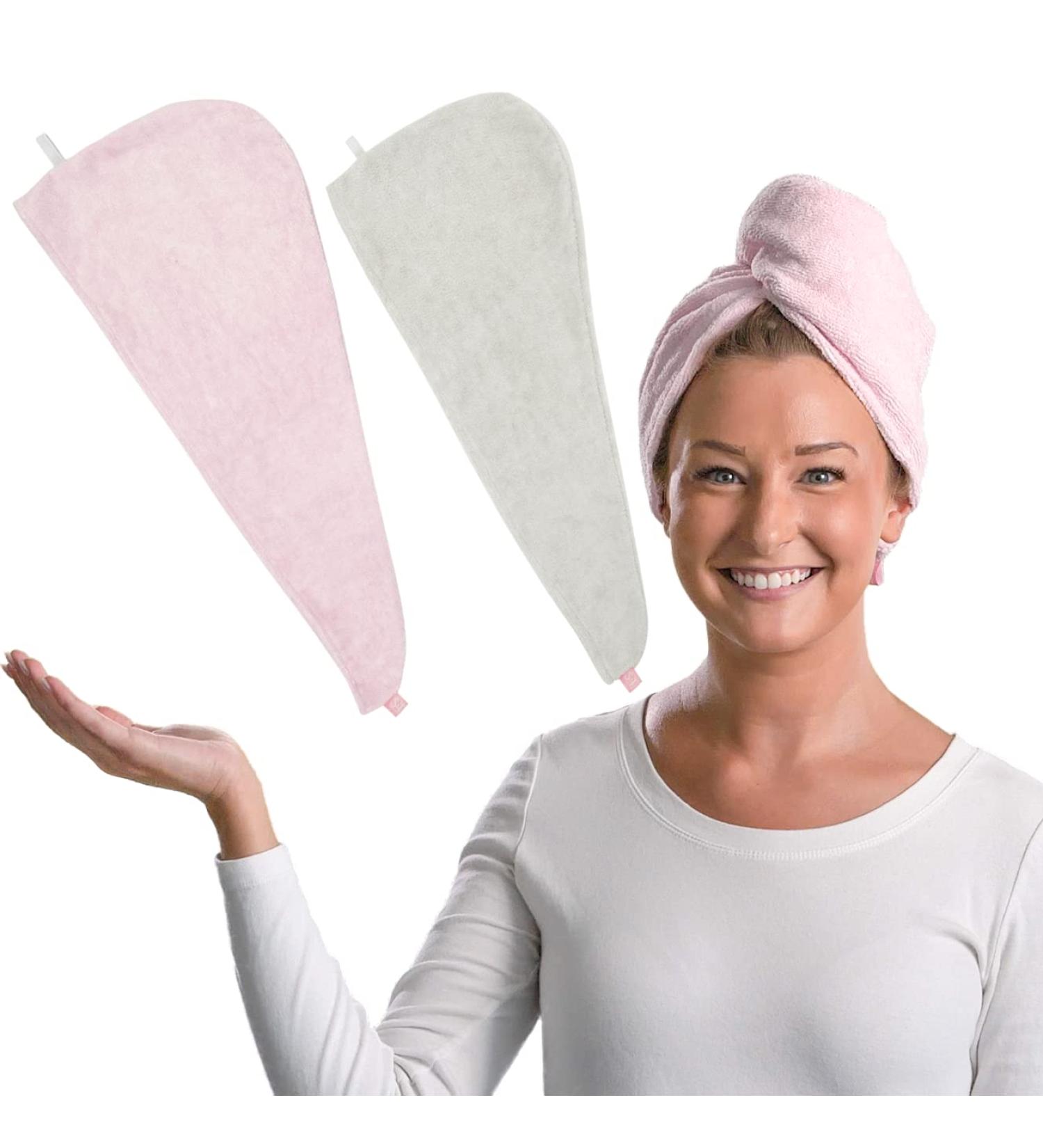 S&T INC. Microfiber Hair Towel Wrap 2 Pack - Rapid Drying for All Hair Types - Grey and Pink - Buy Online on GoSupps.com