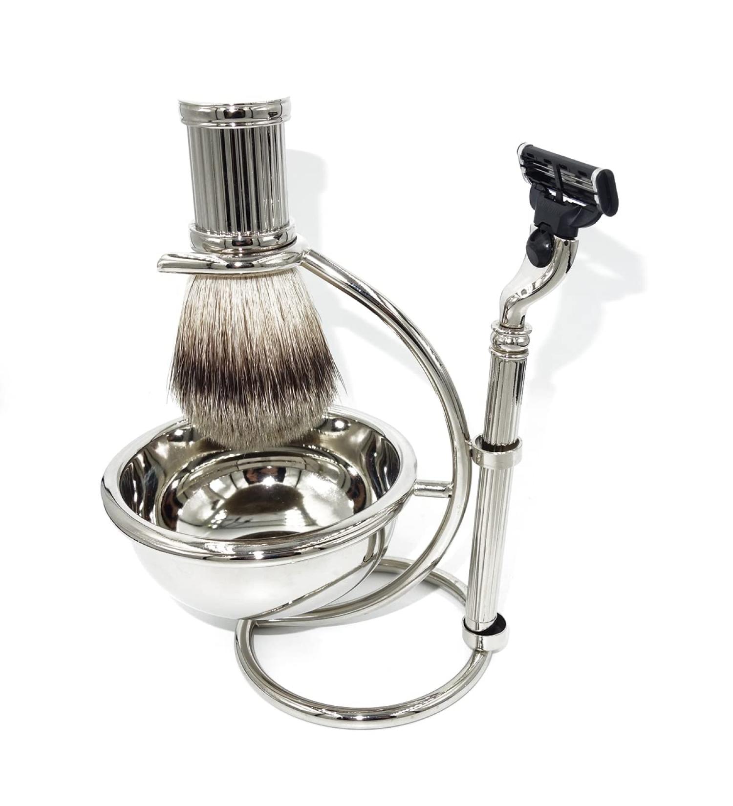 Kjyr Portable Men's Shaving Brush Set - Fashionable Silver Tip Dachshund Hair & Beard Brush Travel-Friendly Cup & Bowl Holder | Durable 12x18cm - Buy Online on GoSupps.com