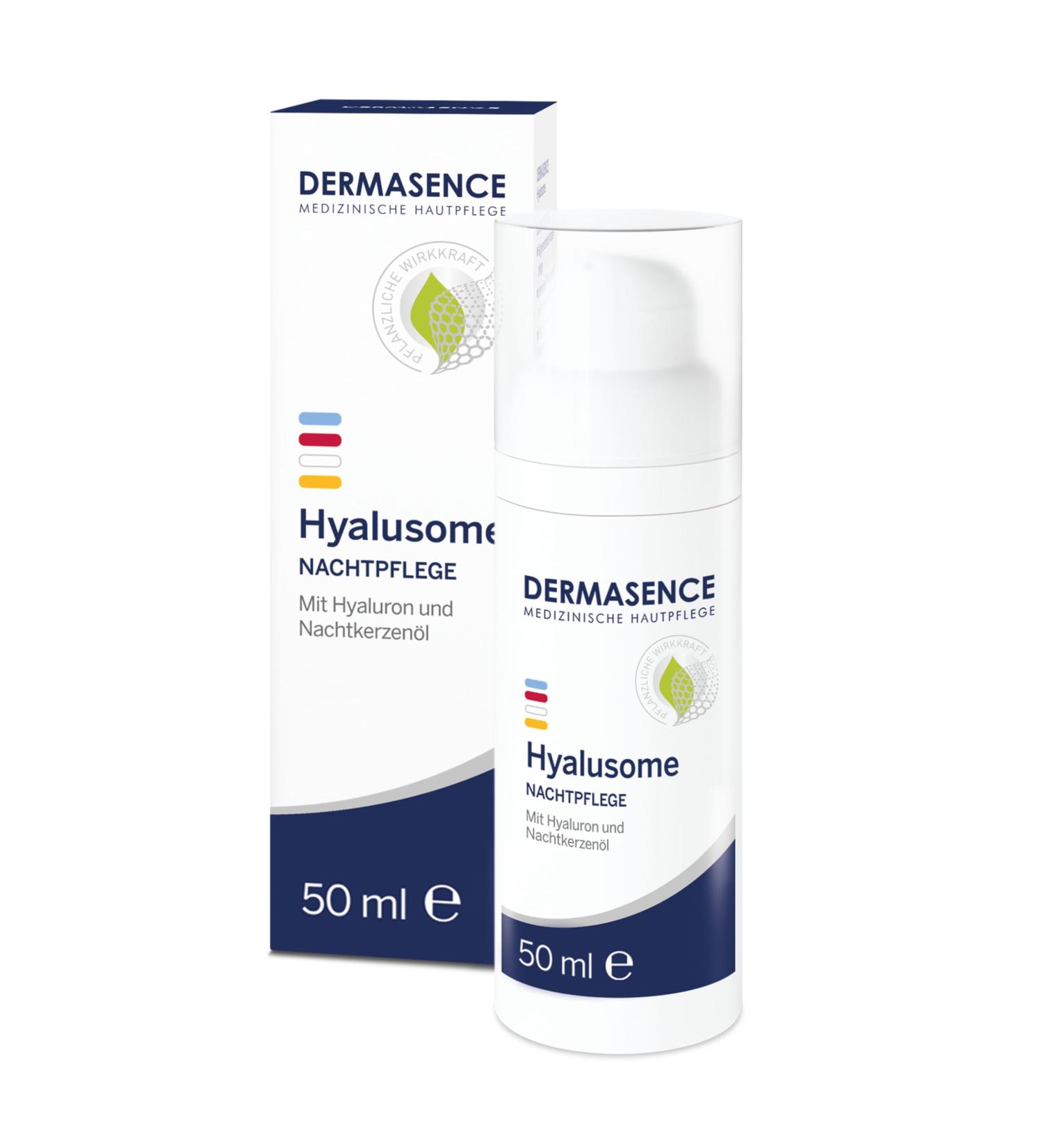 Dermasence Hyalusomes Night Care 50ml - Regenerating Anti-Aging Cream for Low-Moisturizing Skin - Hydrating Mask with Hyaluron & Night Candle Oil - Buy Online on GoSupps.com