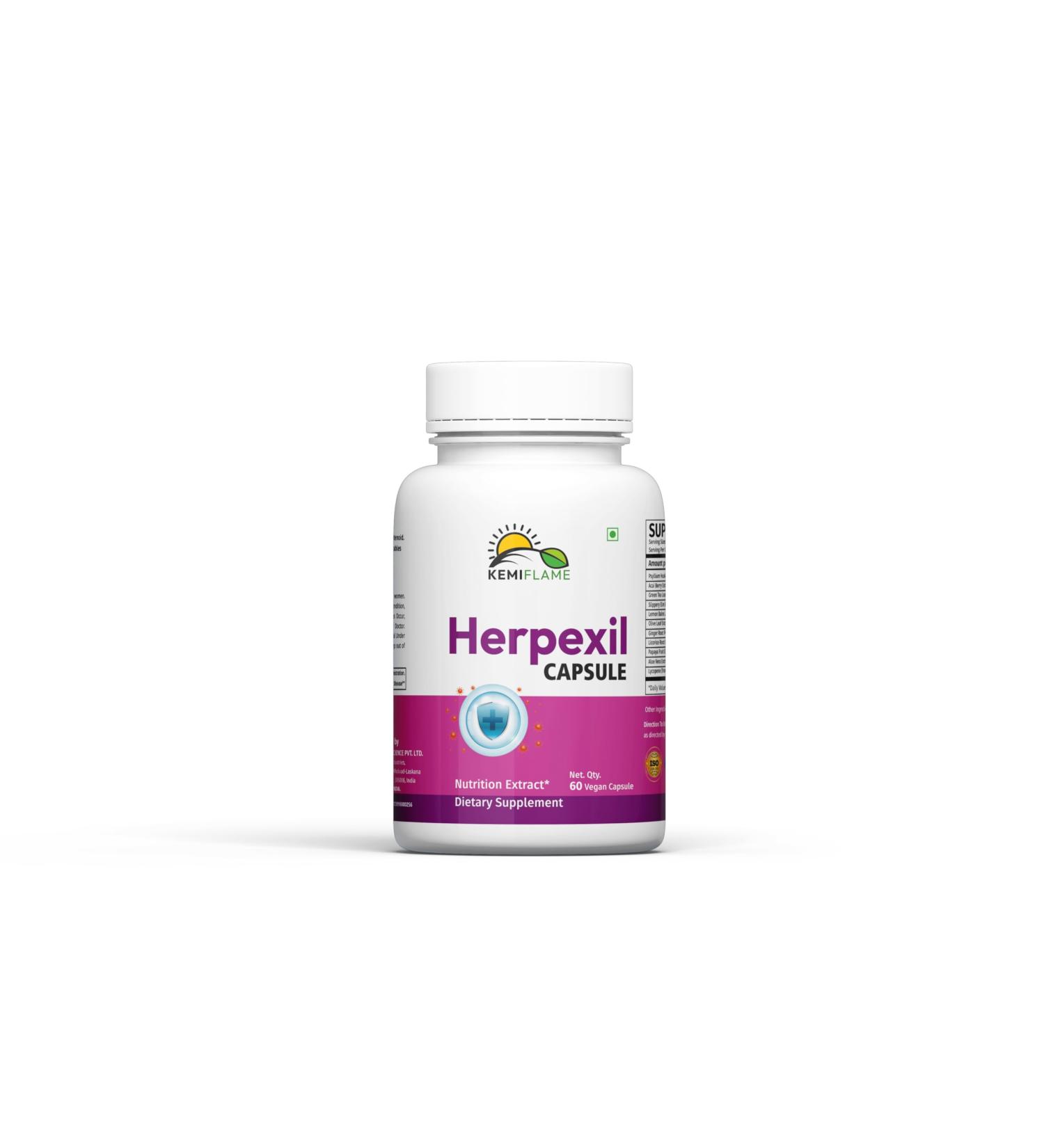 HERPEXIL Herbal Supplement 60 Vegan Capsules | Contains Psyllium Husk Licorice Aloe Vera Giloy Ginger & More | Non-GMO Gluten-Free 60 Count (Pack of 1)