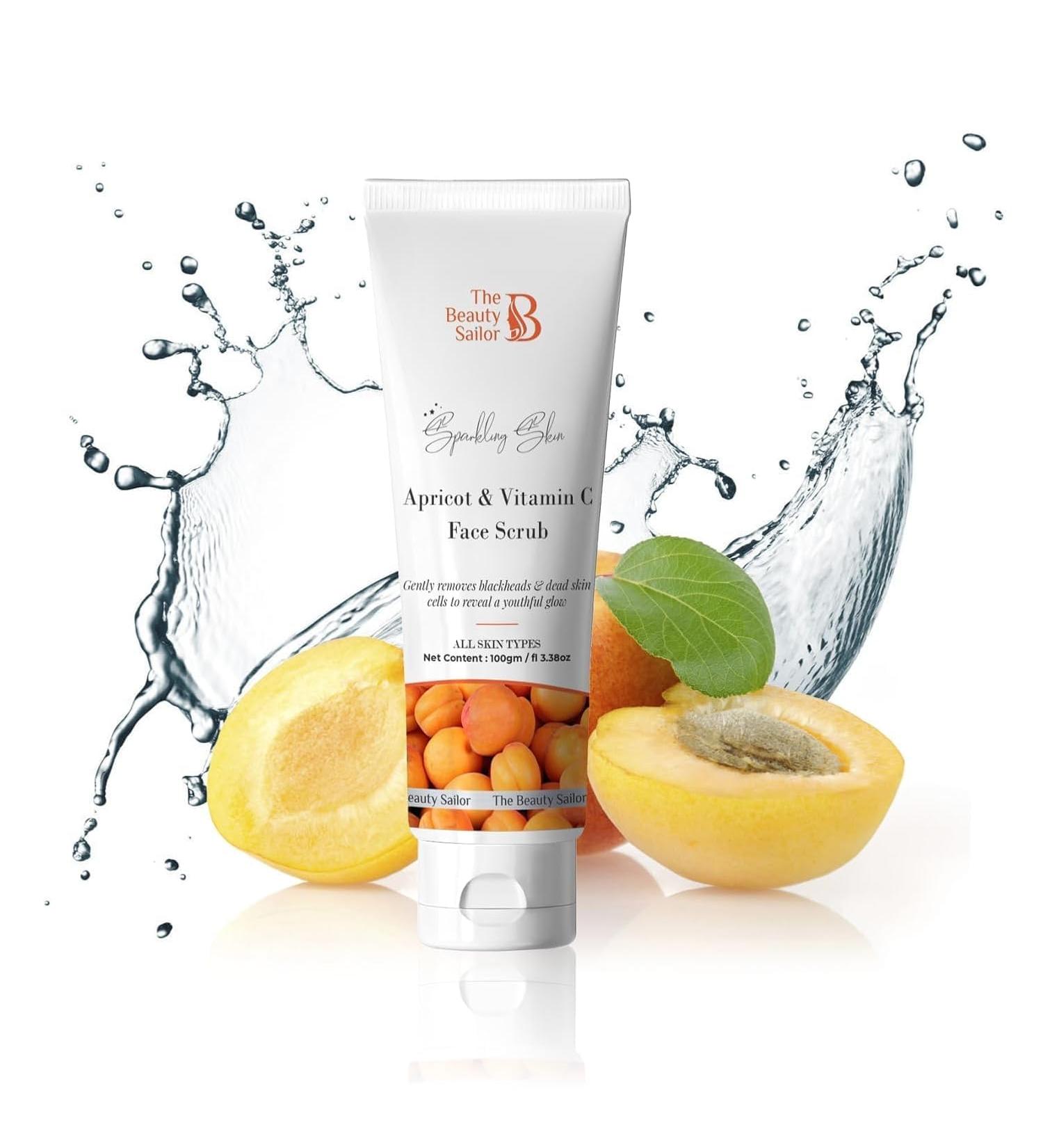 Apricot and Vitamin C Face Scrub | For Bright And Glowing Skin | Naturally Exfoliating | Removes Blackheads & Dead Skin Cells | Suitable to All Skin Types for Men and Women | 100gm - Buy Online on GoSupps.com