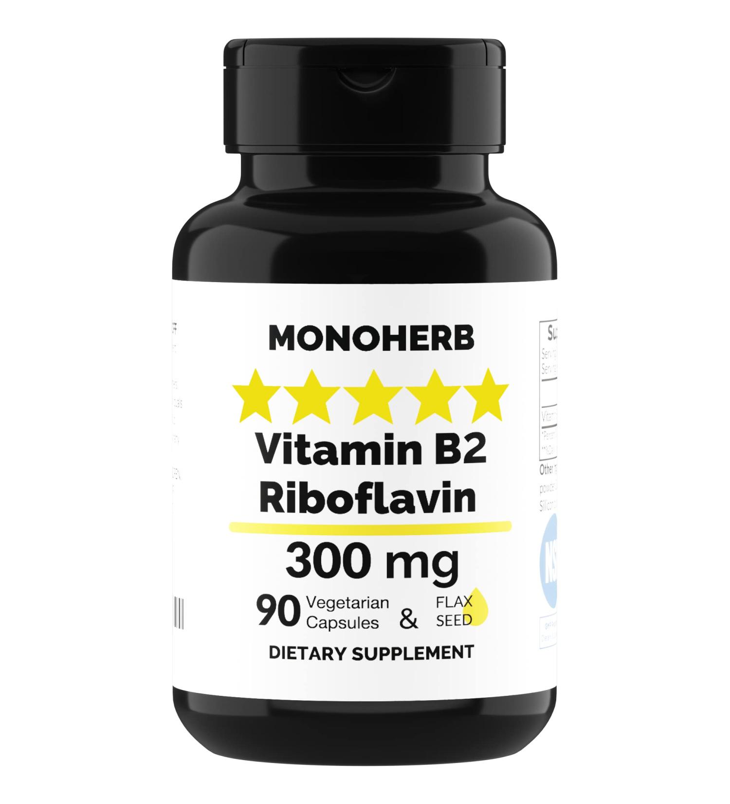 Vitamin B2 300mg Riboflavin Capsules - Migraine Relief - 90 Count - Buy Online on GoSupps.com