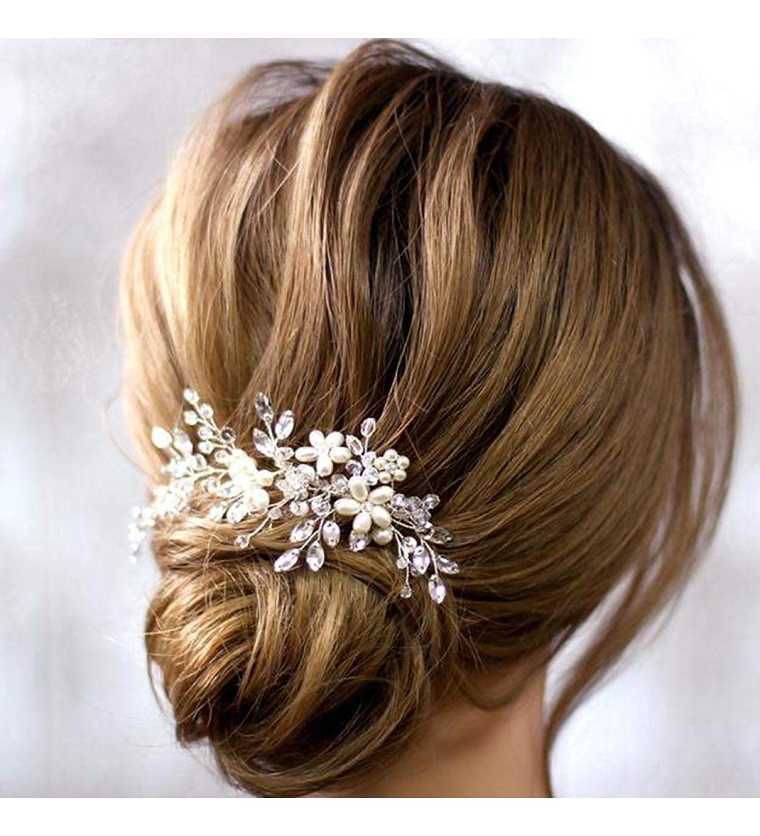 Silver Rhinestone Flower Bridal Hair Comb - Wedding Hair Side Comb for Brides & Bridesmaids - Elegant Hair Accessories - Buy Online on GoSupps.com