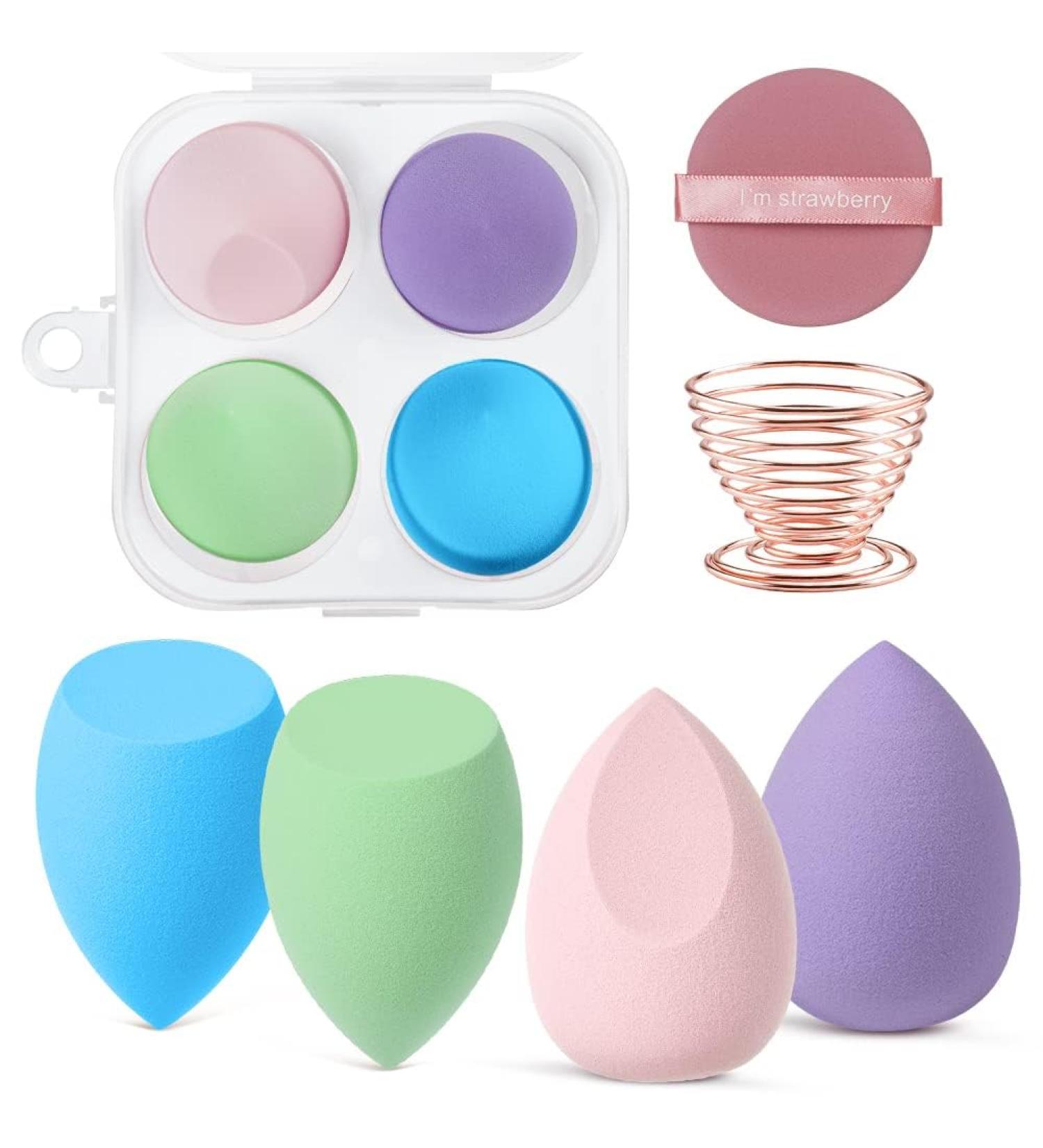 AUAUY 6 Pcs Makeup Sponges Blender Set 4 Pcs Professional Beauty Sponge Foundation Blending Blender with 1 Sponge Holder 1Powder Puff Multi-colored Makeup Sponges for Cream Liquid and Powder 4pcs-Mixed color - Buy Online on GoSupps.com