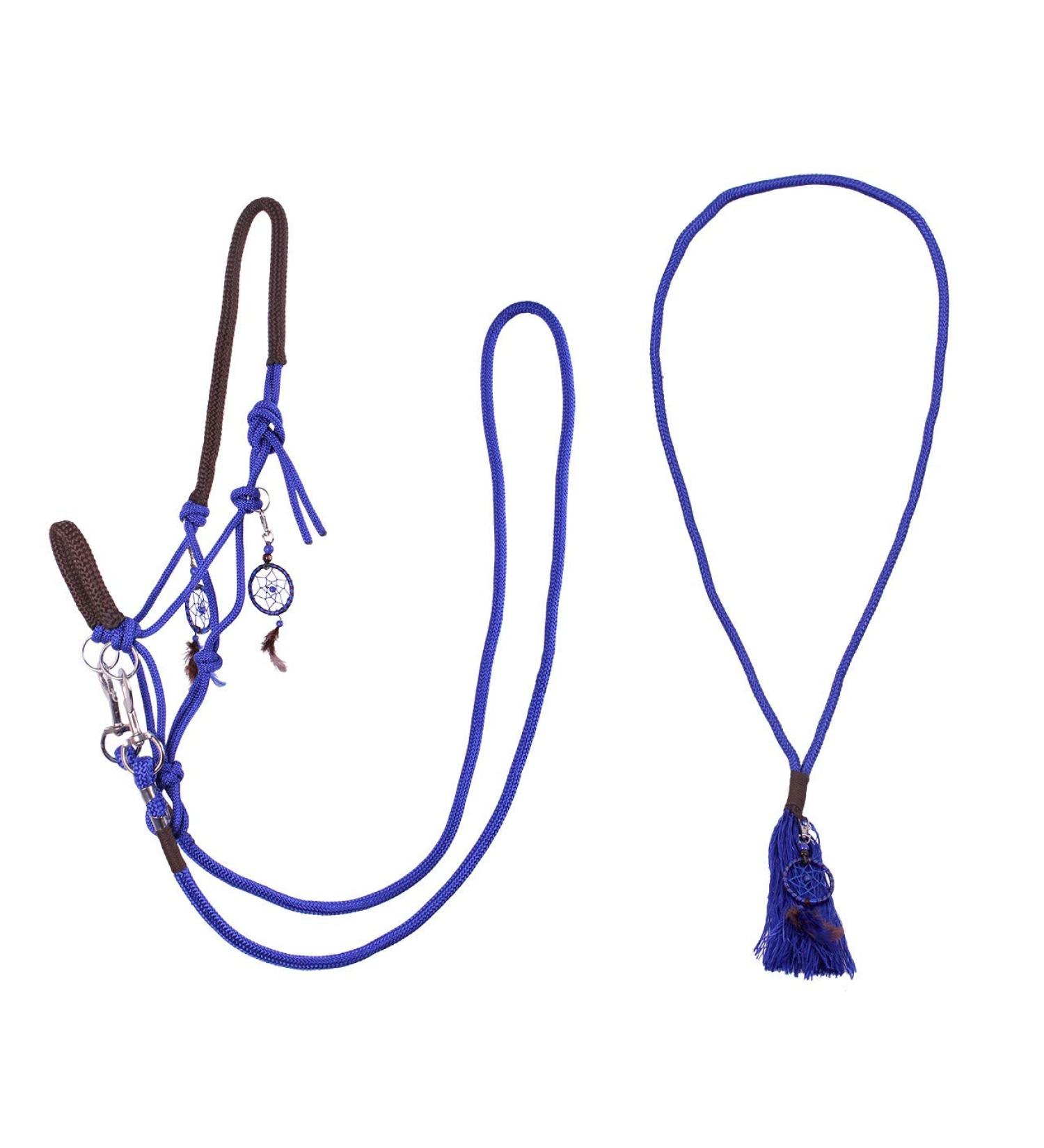 ARBO-INOX Knotted Halter Reins Neck Ring Combo Set Knotted Halter Set (Cob Thoroughbred Blue) Cob Thoroughbred Blue