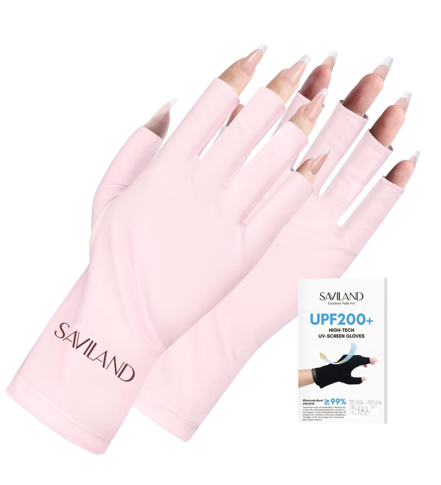 Saviland UV Gloves for Gel Nails - UPF200+ Professional UV Protection Fingerless Gloves for Manicures - Anti UVA & UVB - Light Pink - Buy Online on GoSupps.com