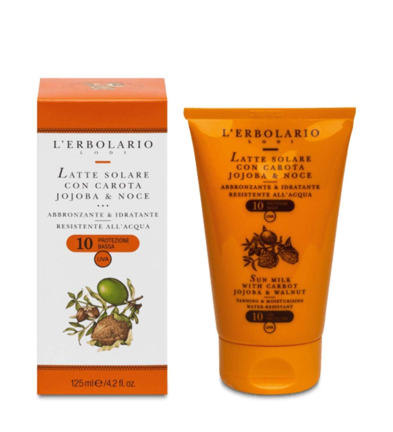 L'Erbolario Suntan Milk containing Carrot  Jojoba and Walnut with SPF 10