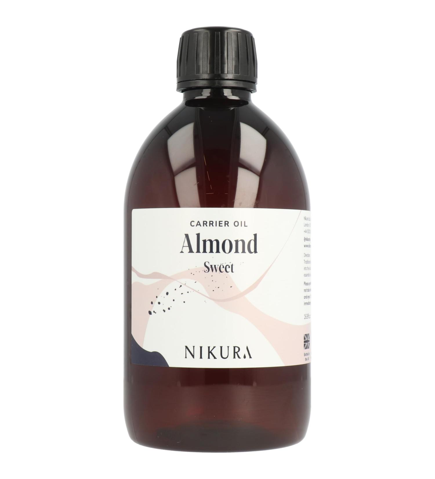 Nikura Sweet Almond Oil 500ml - Vegan & UK Made for Skin, Hair, Soap Making - Moisturizing and Nourishing - BPA Free - Buy Online on GoSupps.com