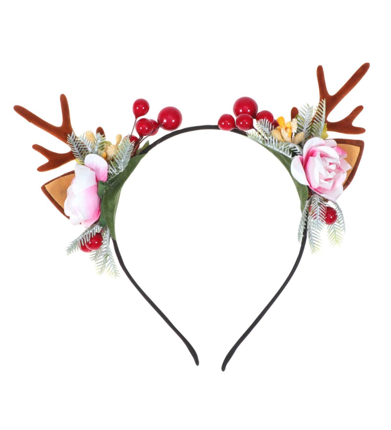 Minkissy Christmas Antler Headband Reindeer Ear Hair Hoop Christmas Floral Hairband Xmas Party Head Piece for Women Girls(Pattern 3) - Buy Online on GoSupps.com