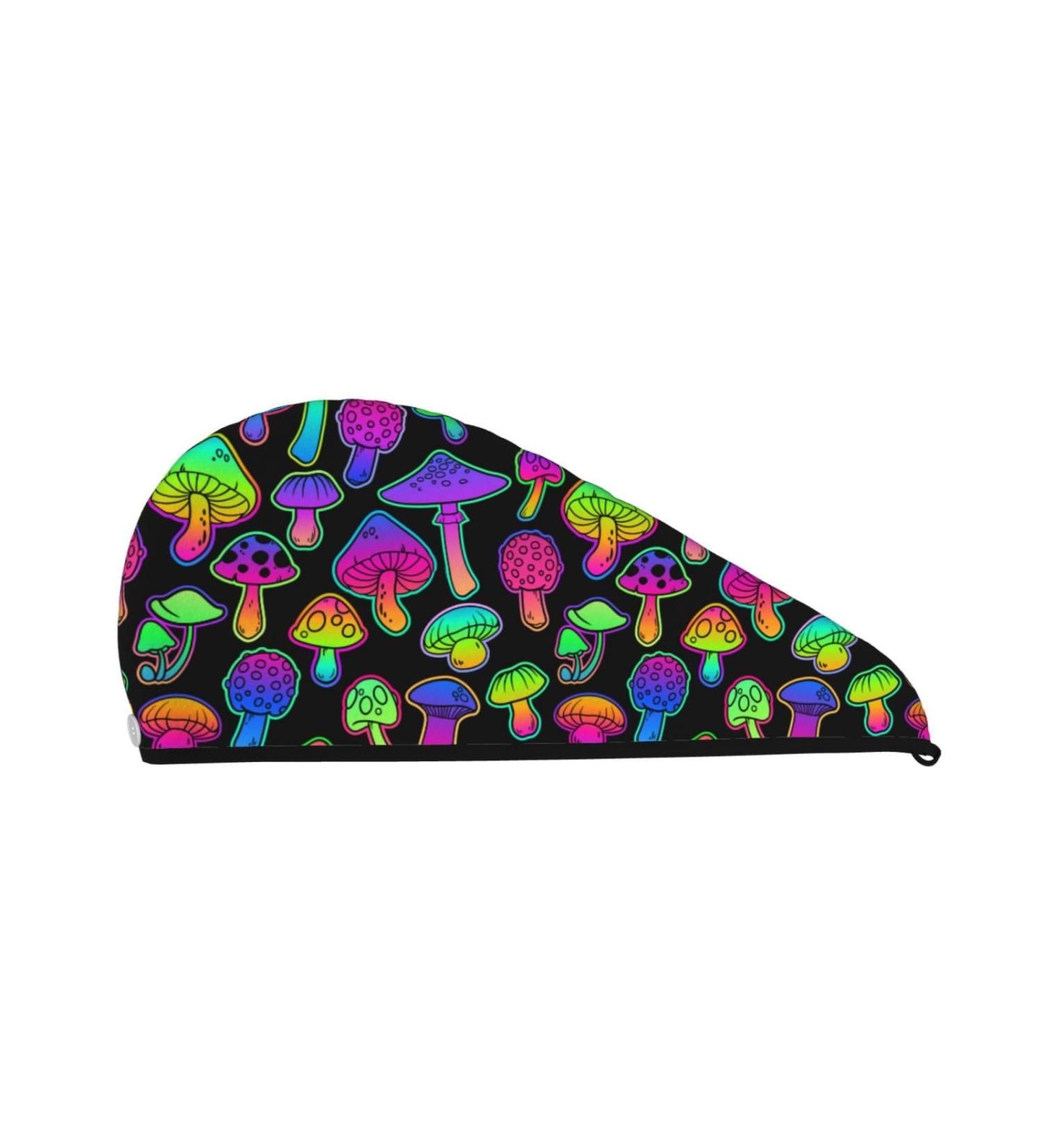 Quick-Dry Hair Towel Wrap with Button | Towel Turban for Effortless Drying | Bright Mushrooms Design - Buy Online on GoSupps.com