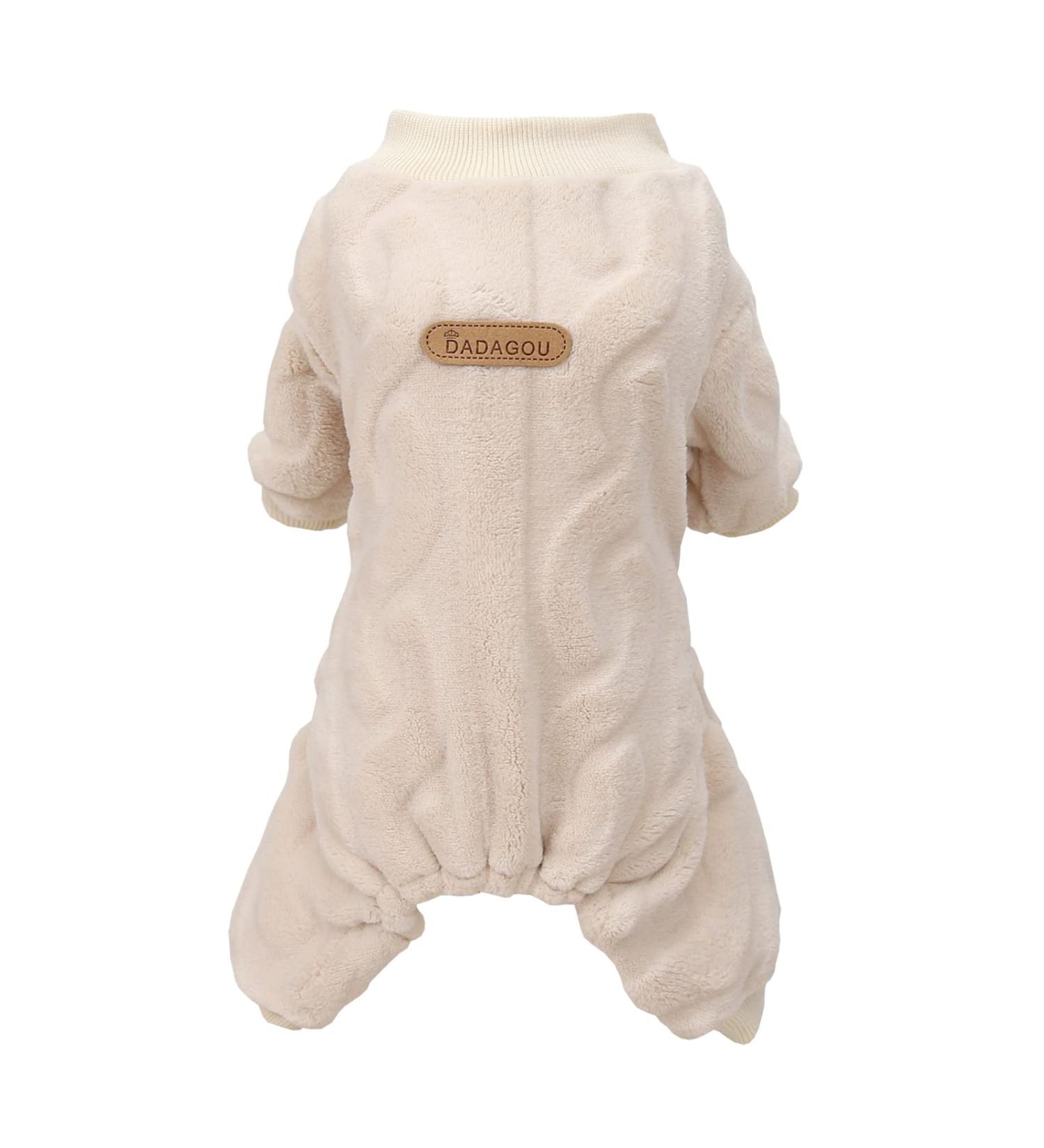 Izefia Fleece Dog Sweater | Warm Winter Pajama for Small & Medium Dogs | Twist Print Overall | Khaki - Buy Online on GoSupps.com