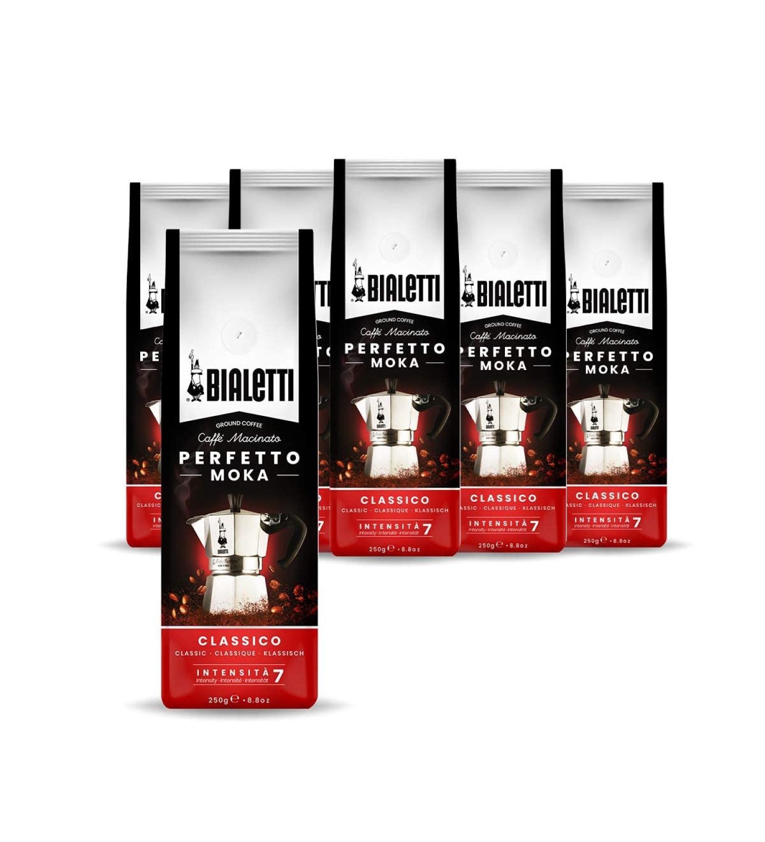 Bialetti Perfetto Moka Classico - Medium Roast Ground Coffee 250g x 6 | Aromaventil for Freshness Hazelnut & Dried Fruit Aroma - International Shipping Available - Buy Online on GoSupps.com