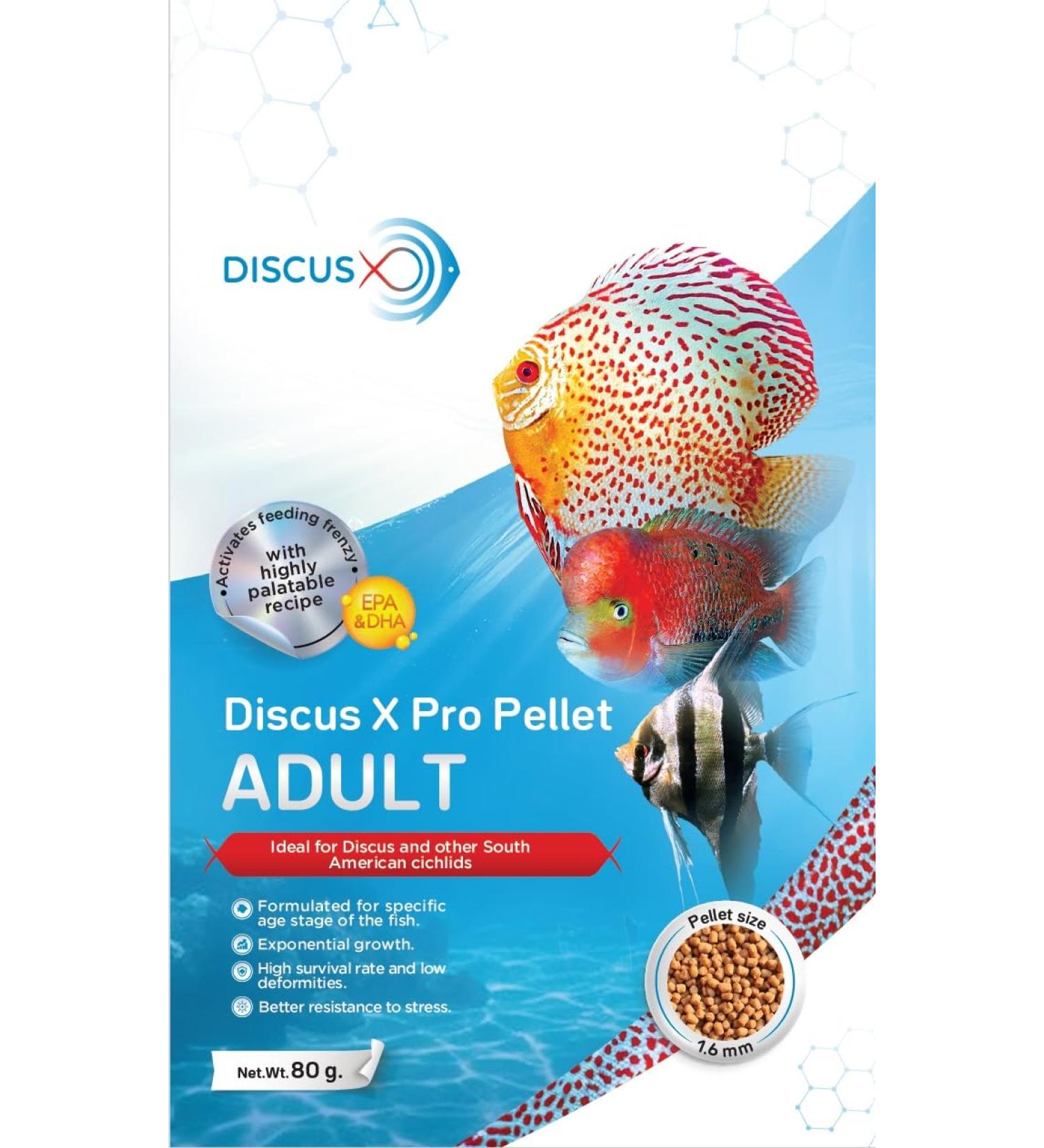 Discus X PRO Pellet Fish Food Adult Ideal for Discus and South American Cichlids 80g. 1.6mm Pellet Size (Slow Sinking) - Buy Online on GoSupps.com