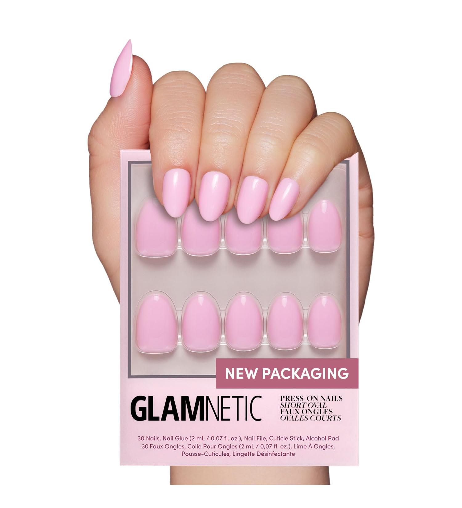 Glamnetic Press On Nails - Think Pink | Reusable Short Oval Light Pastel Pink Nails | 30 Nail Kit with 15 Sizes - Buy Online on GoSupps.com