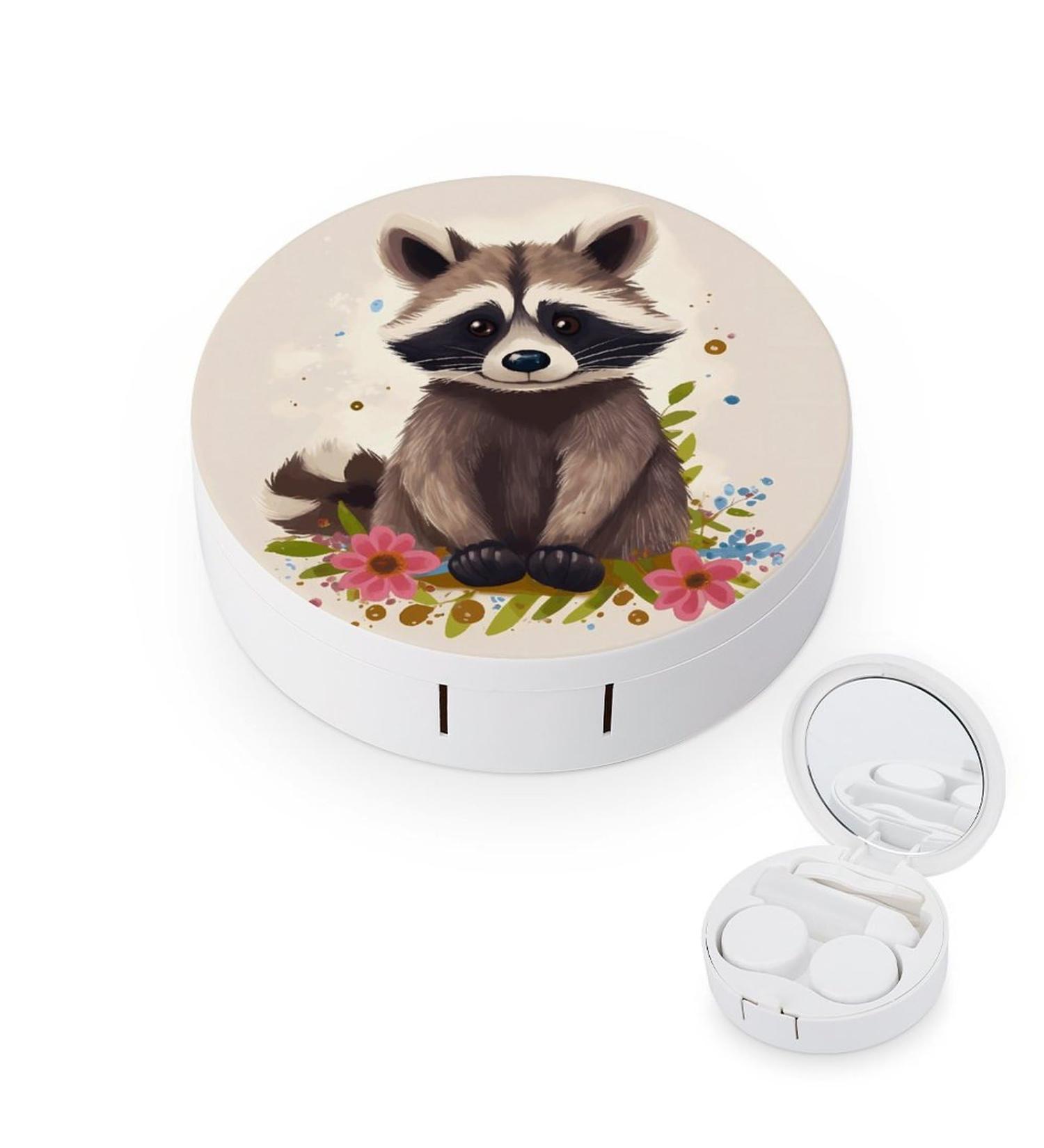 Raccoon Print Contact Lens Case - Travel-Friendly Lens Care Box for International Shipping - Buy Online on GoSupps.com
