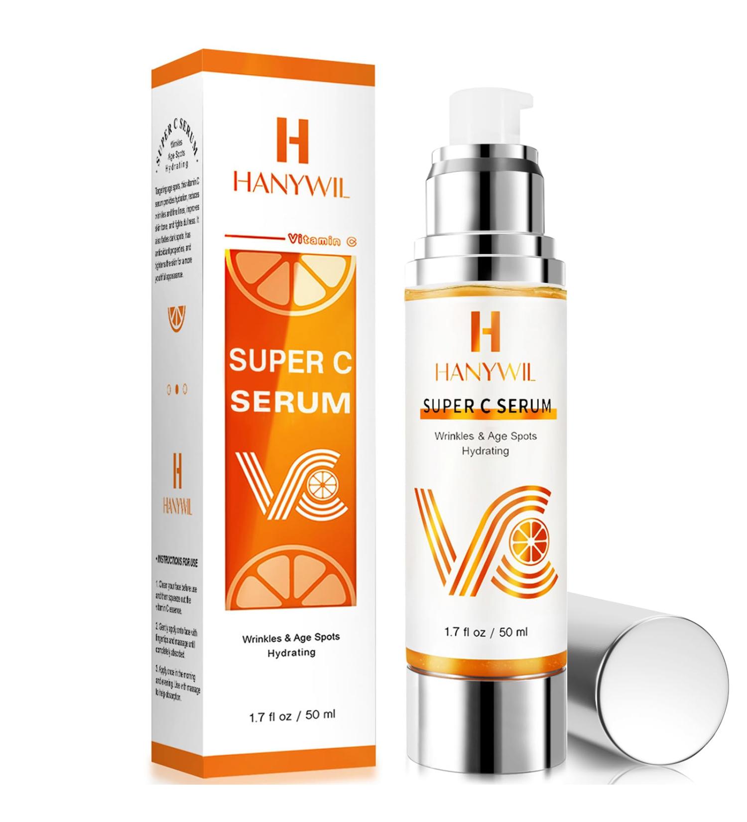 HANYWIL Vitamin C Serum for Mature Skin 20% Vitamin C Face Serum with Hyaluronic Acid Dark Spot Remover Hydrating Skincare for Wrinkle Reduction Lifting & Firming - 1.7 fl oz - Buy Online on GoSupps.com