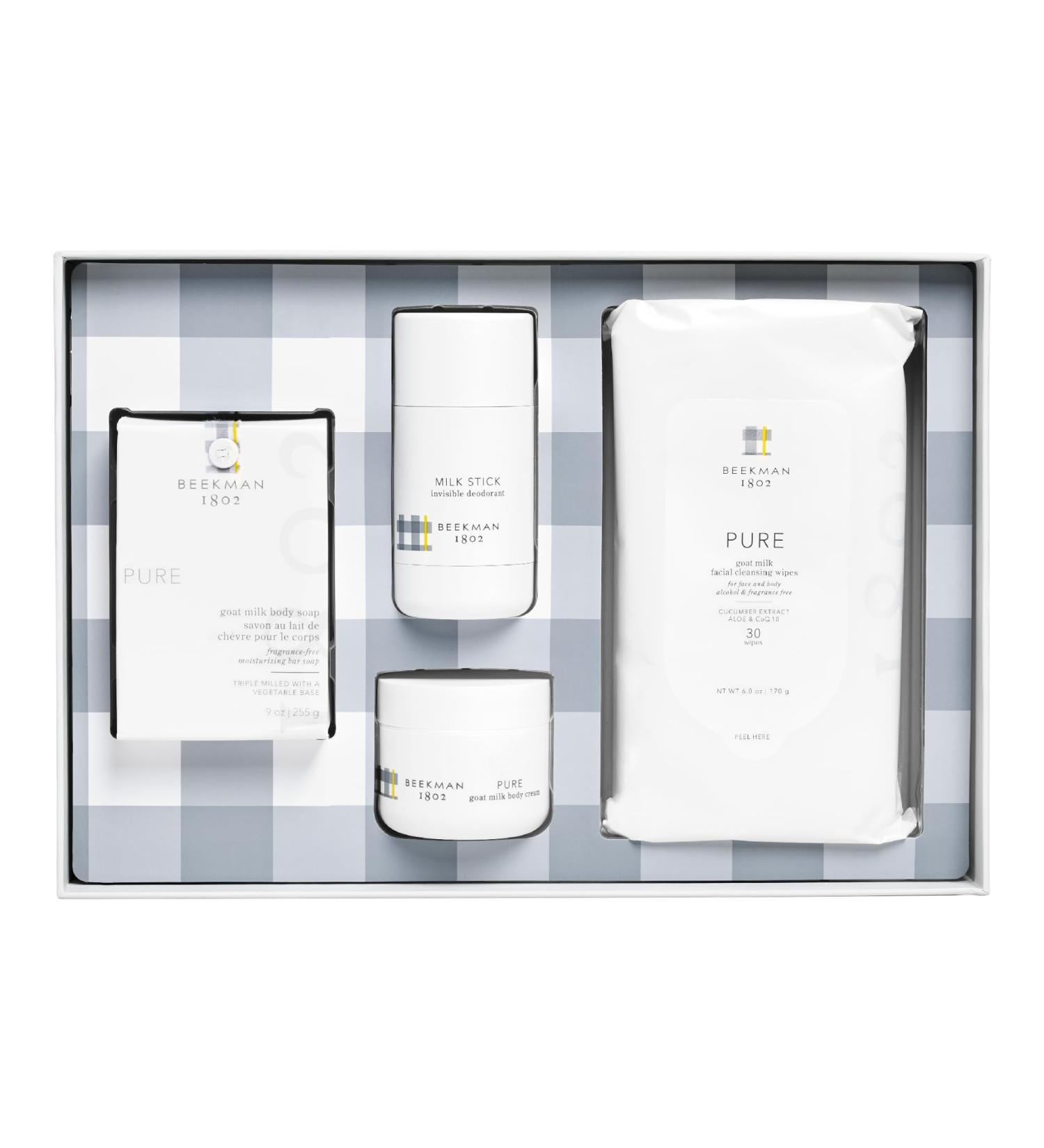 Shop Beekman 1802 Pure Goat Milk 4-Piece Bodycare Gift Set - Soap Cream Wipes & Deodorant - Perfect for Glowing Skin | International Shipping Available - Buy Online on GoSupps.com