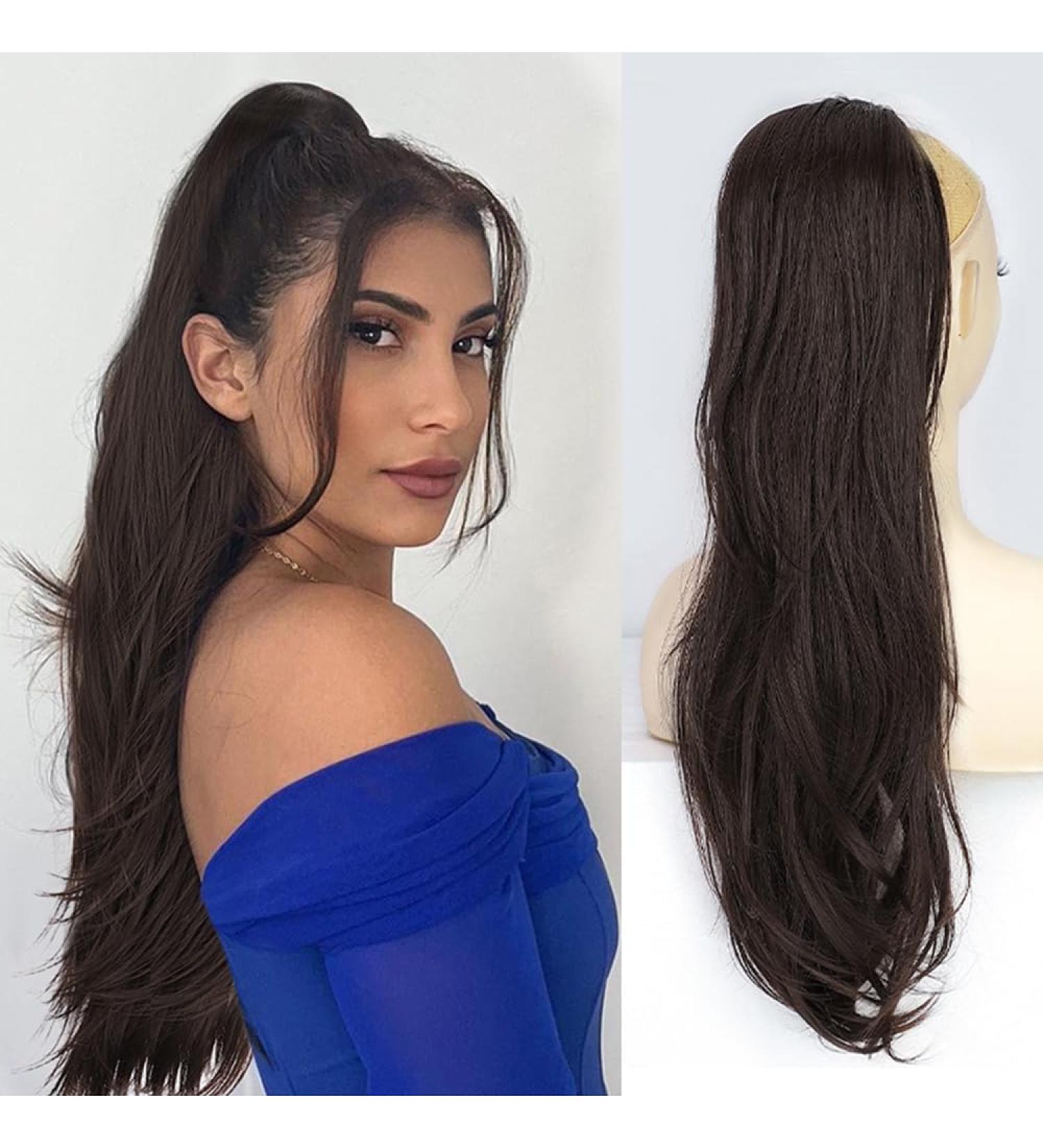 PORSMEER 26 Black Drawstring Ponytail Extension - Synthetic Hairpiece for Women/Girls, Natural Straight Wavy End, Daily Use/Party - Black-2 - Buy Online on GoSupps.com
