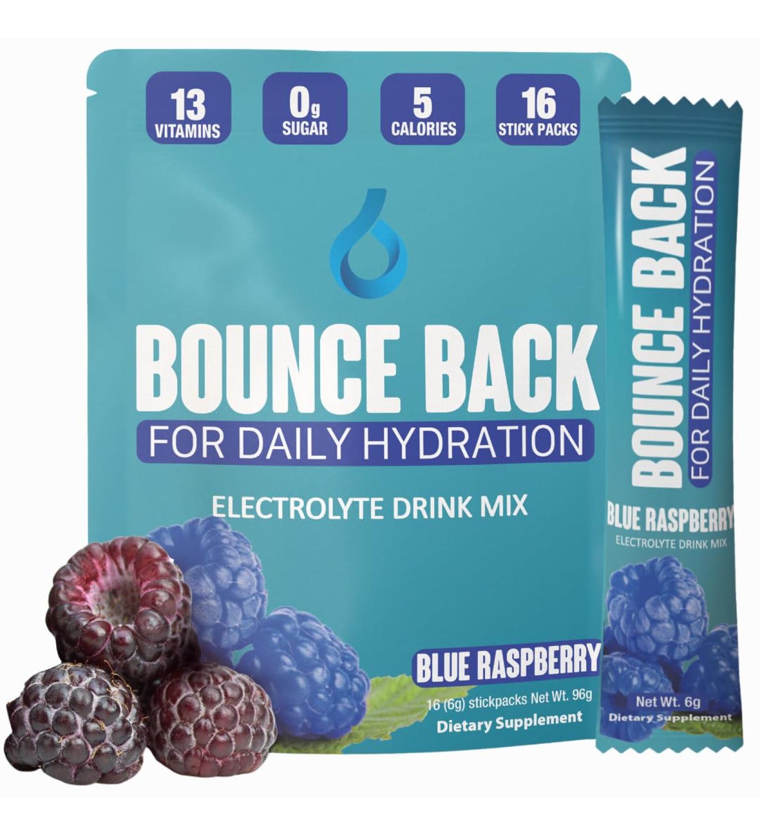 Daily Hydration Electrolyte Packets - Zero Sugar Keto Friendly Organic Blue Raspberry Drink Mix | 16 Servings (5 Calories 0 Net Carbs - Buy Online on GoSupps.com