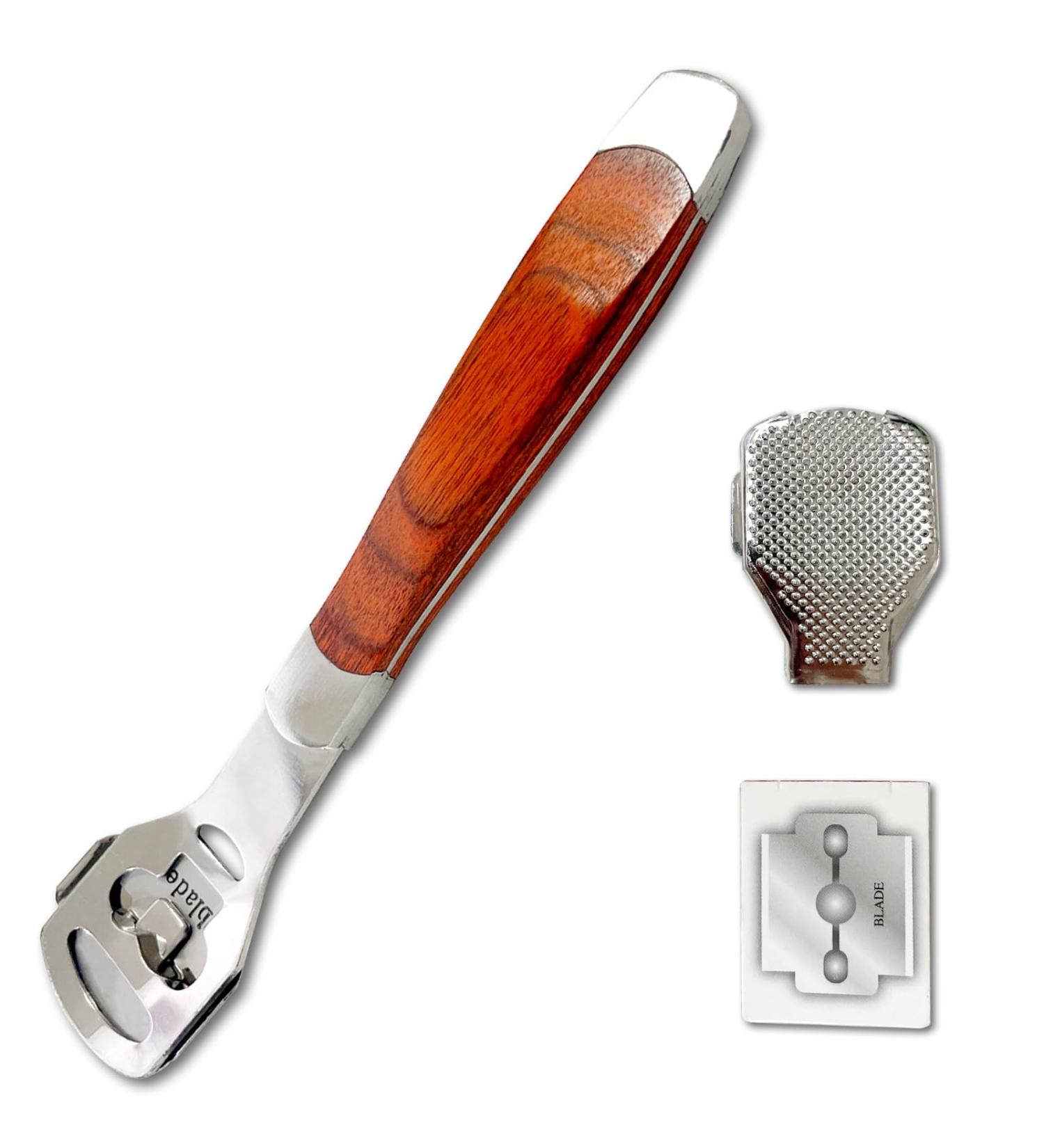 Foot Care Pedicure Callus Shaver with Wood Handle - Effective Hard Skin Remover & 10 Replacement Blades | Shop Internationally - Buy Online on GoSupps.com