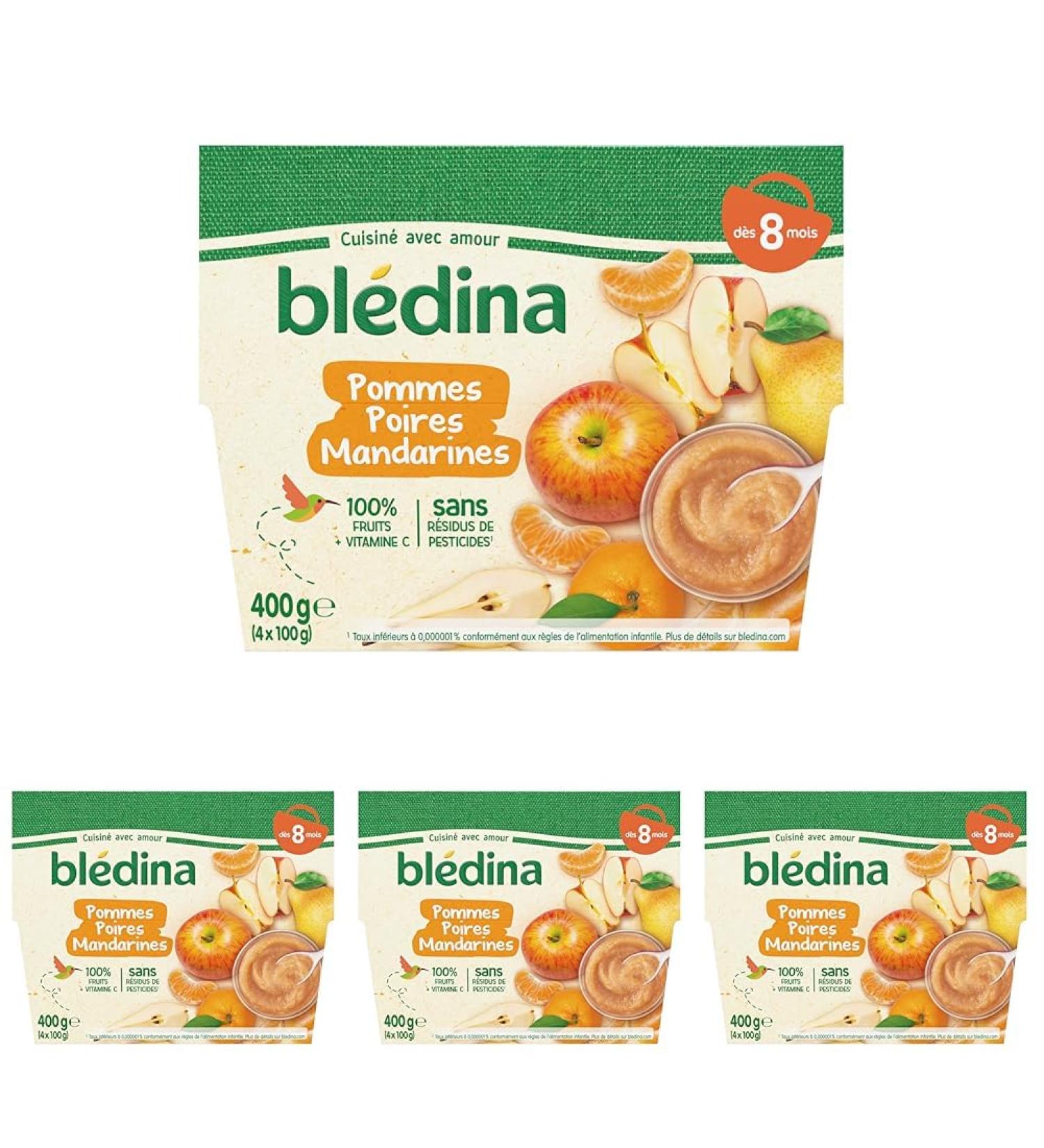 Bl dina 4 Coupelles pour B b Pommes Poires Mandarines D s 8 mois 4 x 100g (Lot de 4)