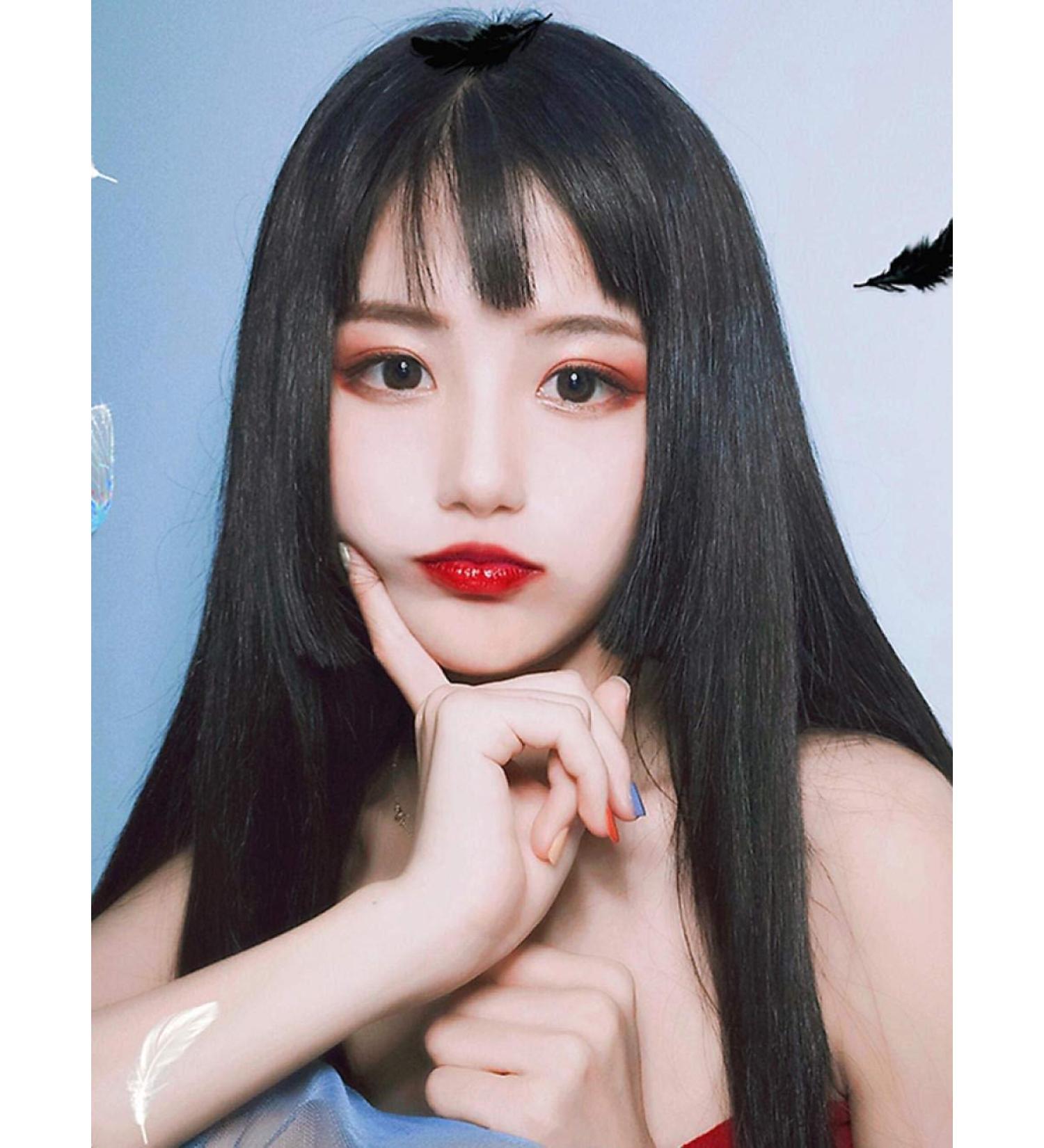 BGHJUE Wig female long straight hair full head cover natural hair sets