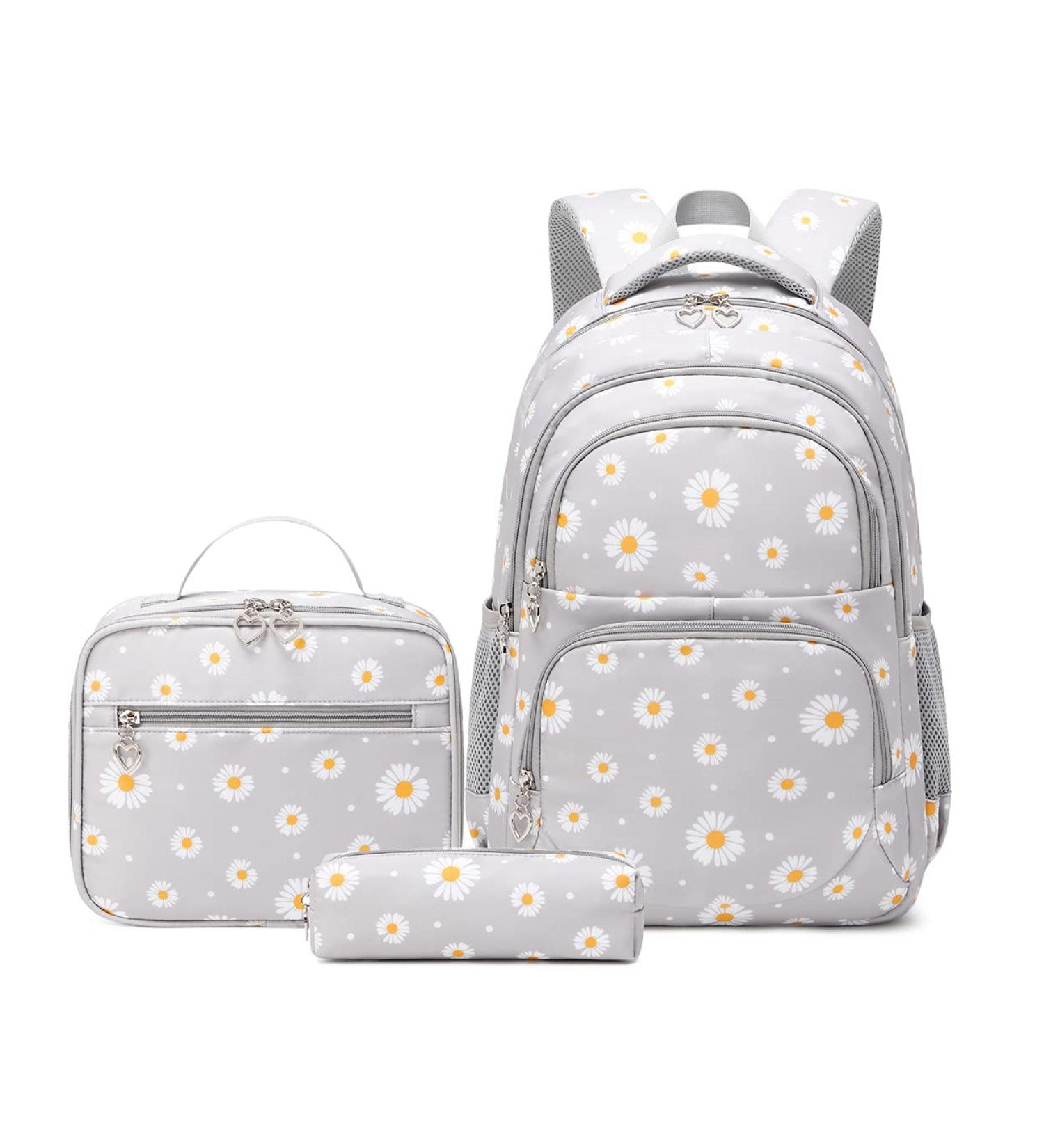3Pcs Daisy Prints Backpack Sets for Girls - Grey | Kids Bookbag for Elementary Students and Teens - Buy Online on GoSupps.com