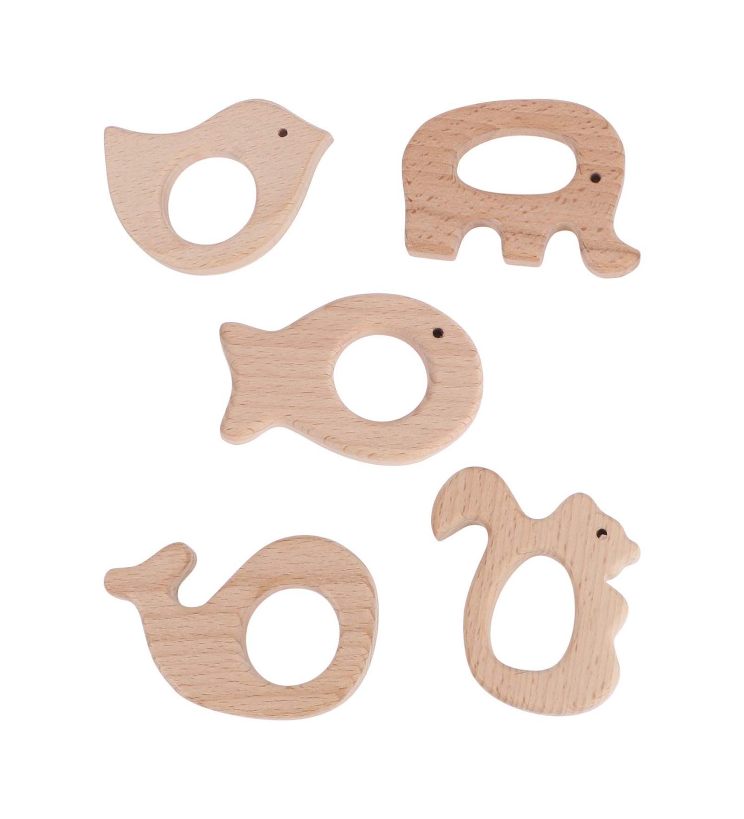 Amosfun 5pcs Wooden Baby Teether Toys - Animal Shape Chewing & Grasping Toys (Khaki) - Buy Online on GoSupps.com