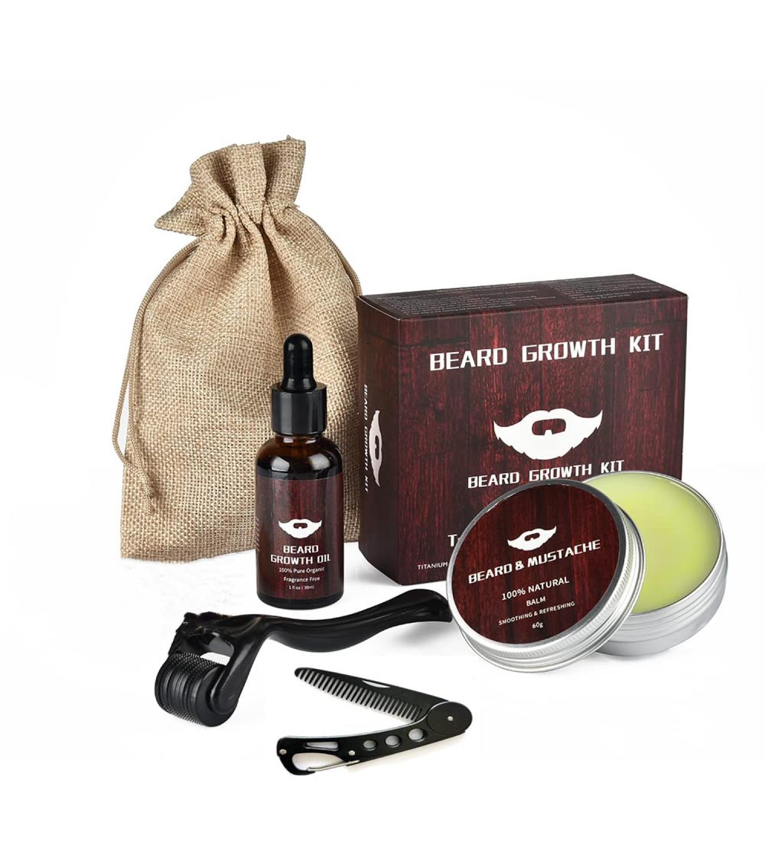 Beard Growth Kit for Men - Beard Roller, Oil, Balm, Styling Comb - Birthday & Fathers Gifts - Set A - Buy Online on GoSupps.com