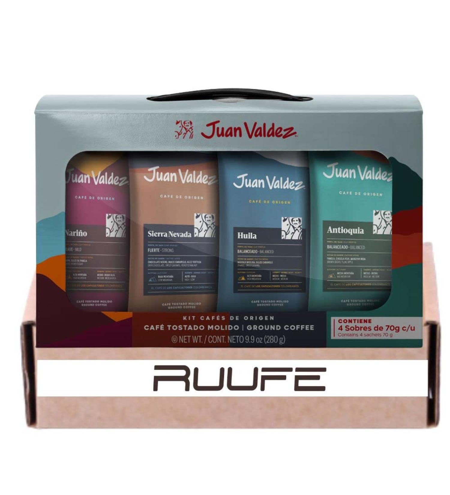 Juan Valdez (Pck of 4) Antioquia Huila Sierra Nevada Narino Juan Valdez coffee gift set Colombian Coffee Gift Cafe Juan Valdez regalo - Buy Online on GoSupps.com