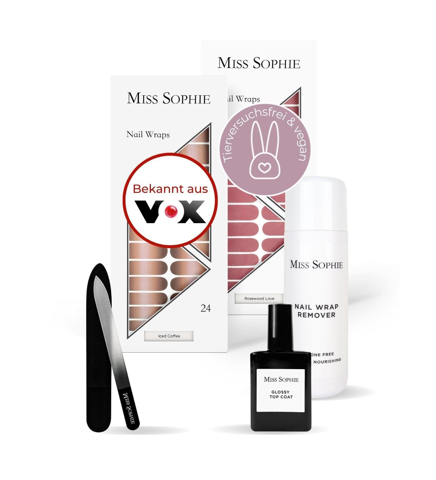 Original Miss Sophie Nail Foil Starter Set - Self-Adhesive Nail Stickers in Iced Coffee & Rosewood Love | No Splintering Long-Lasting Easy Application - Buy Online on GoSupps.com