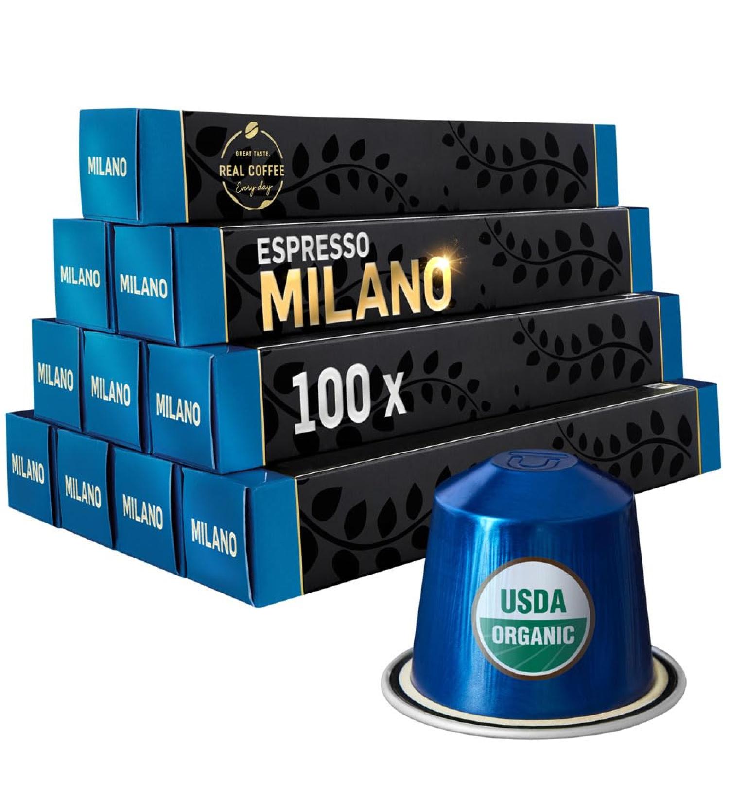 MILANO Organic Espresso Pods - 100 Count | Dark Roast | Compatible With Nespresso - Buy Online on GoSupps.com