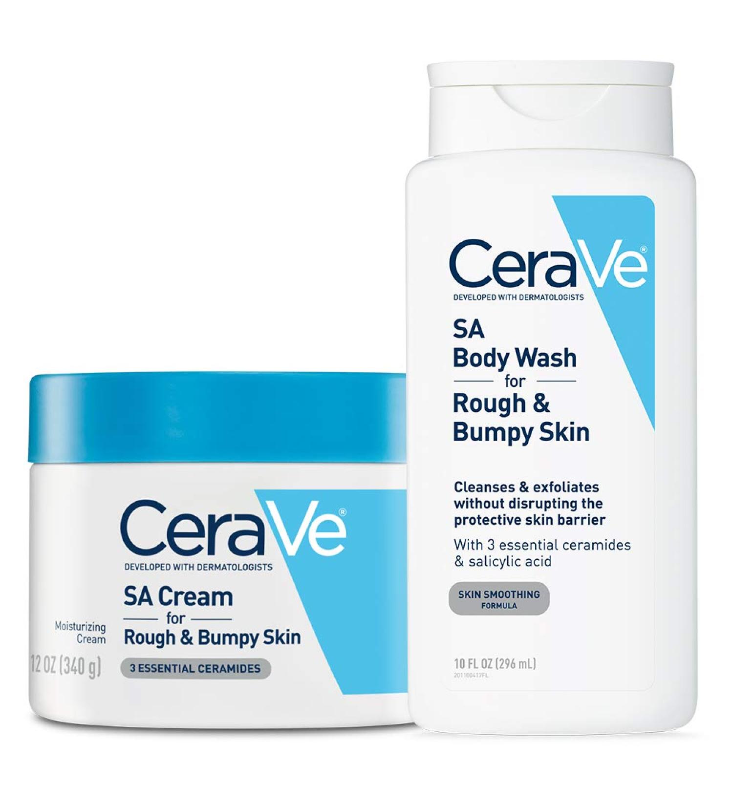 CeraVe Renewing Salicylic Acid Skin Care Set - SA Cream and Body Wash for Rough, Bumpy Skin - Fragrance-Free - Buy Online on GoSupps.com
