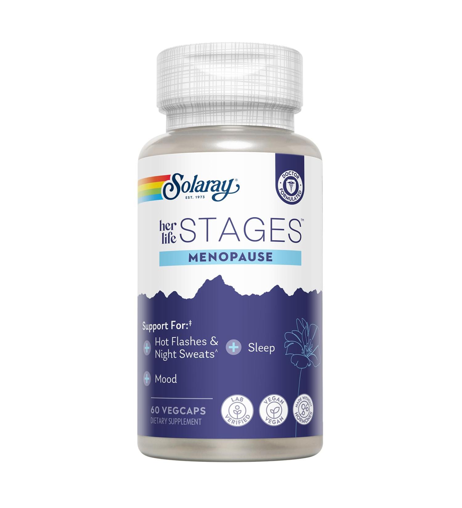 Solaray Menopause Supplements for Women | Vegan & Gluten Free | Support Mood Sleep Hot Flashes | 60 VegCaps - 30 Servings - Buy Online on GoSupps.com