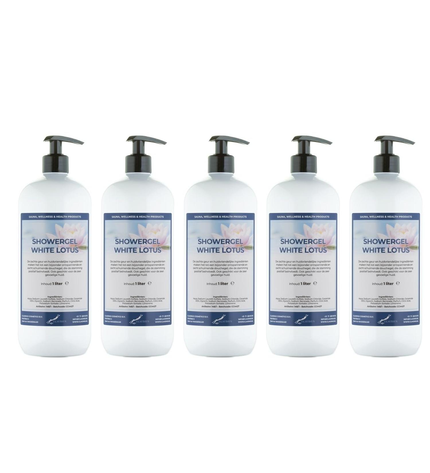 Claudius Showergel White Lotus 5 x 1 liter with 5 pumps white